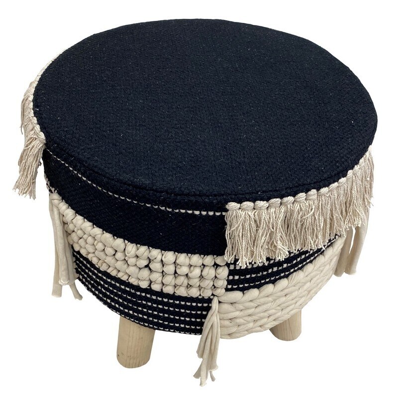 LR Home Textured and Fringed Bohemian Foot Stool