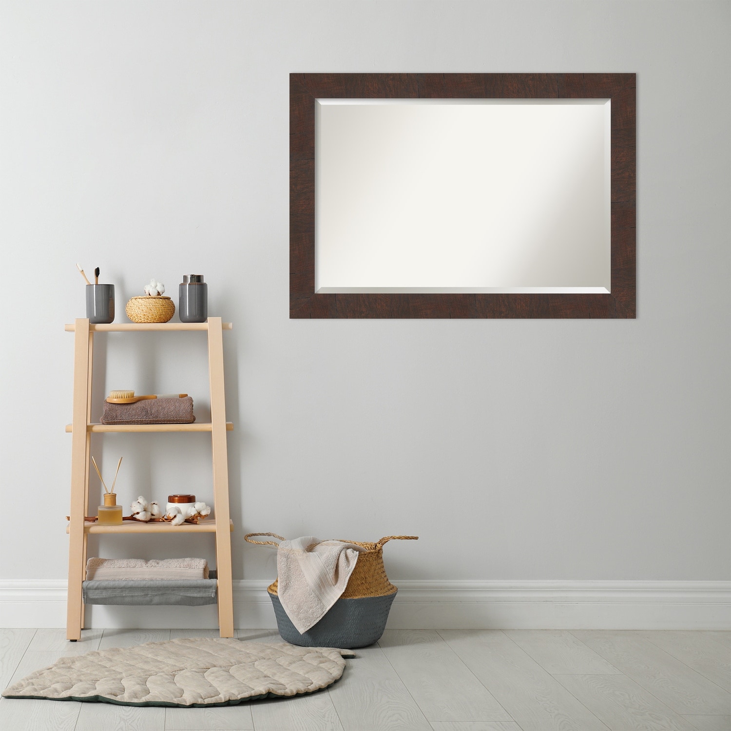 Beveled Bathroom Wall Mirror - Wildwood Brown Frame
