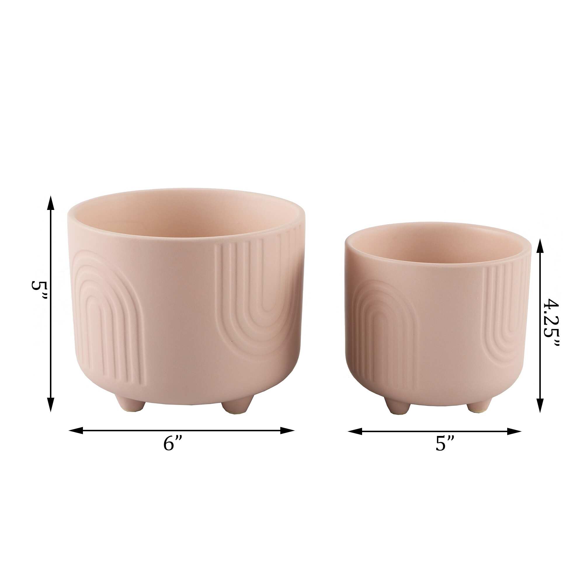 6IN & 4.75 IN Rainbow Ceramic Footed Planter, SET OF 2 - Pink