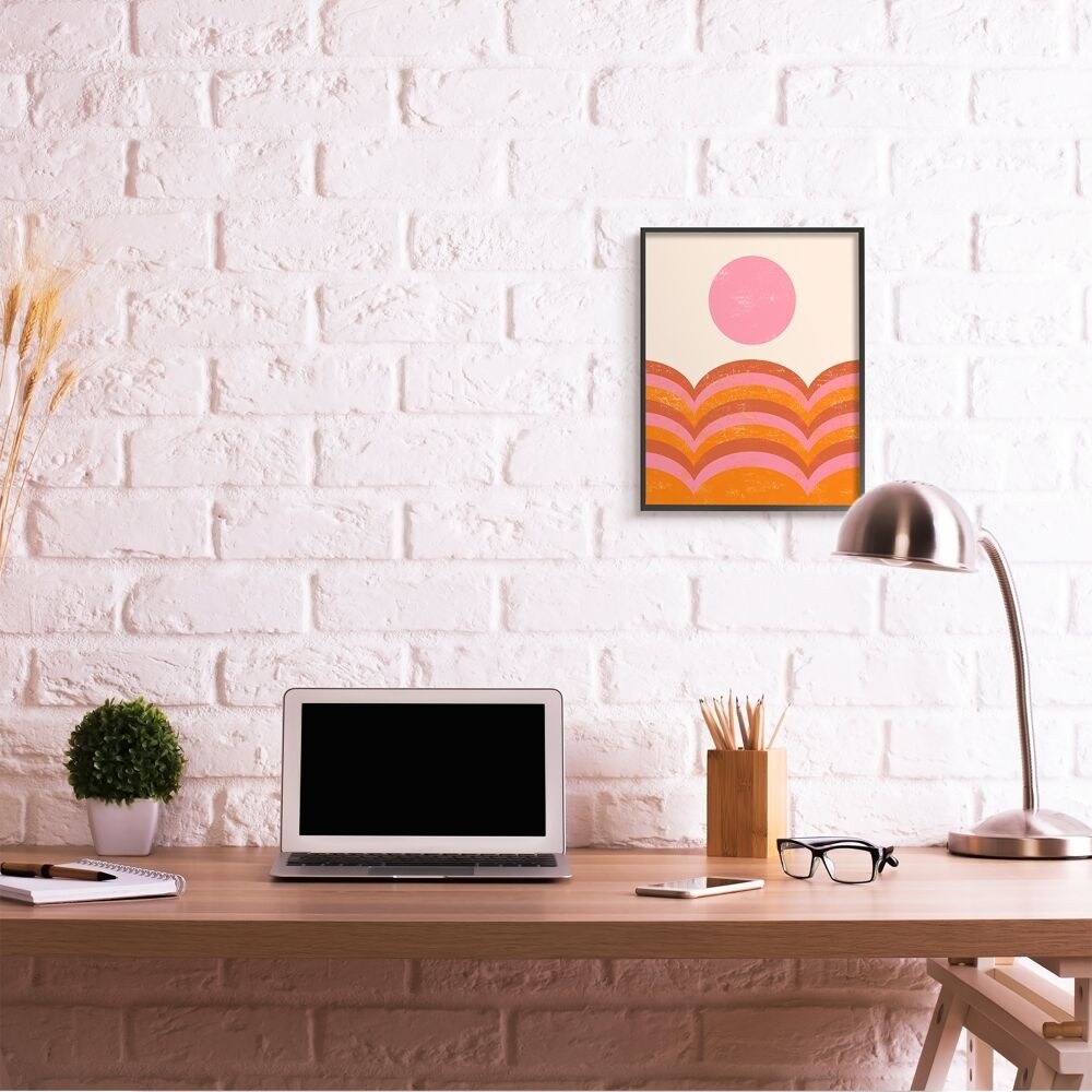 Stupell Abstract Sunset Arched Landscape Pink Red Orange Framed Wall Art