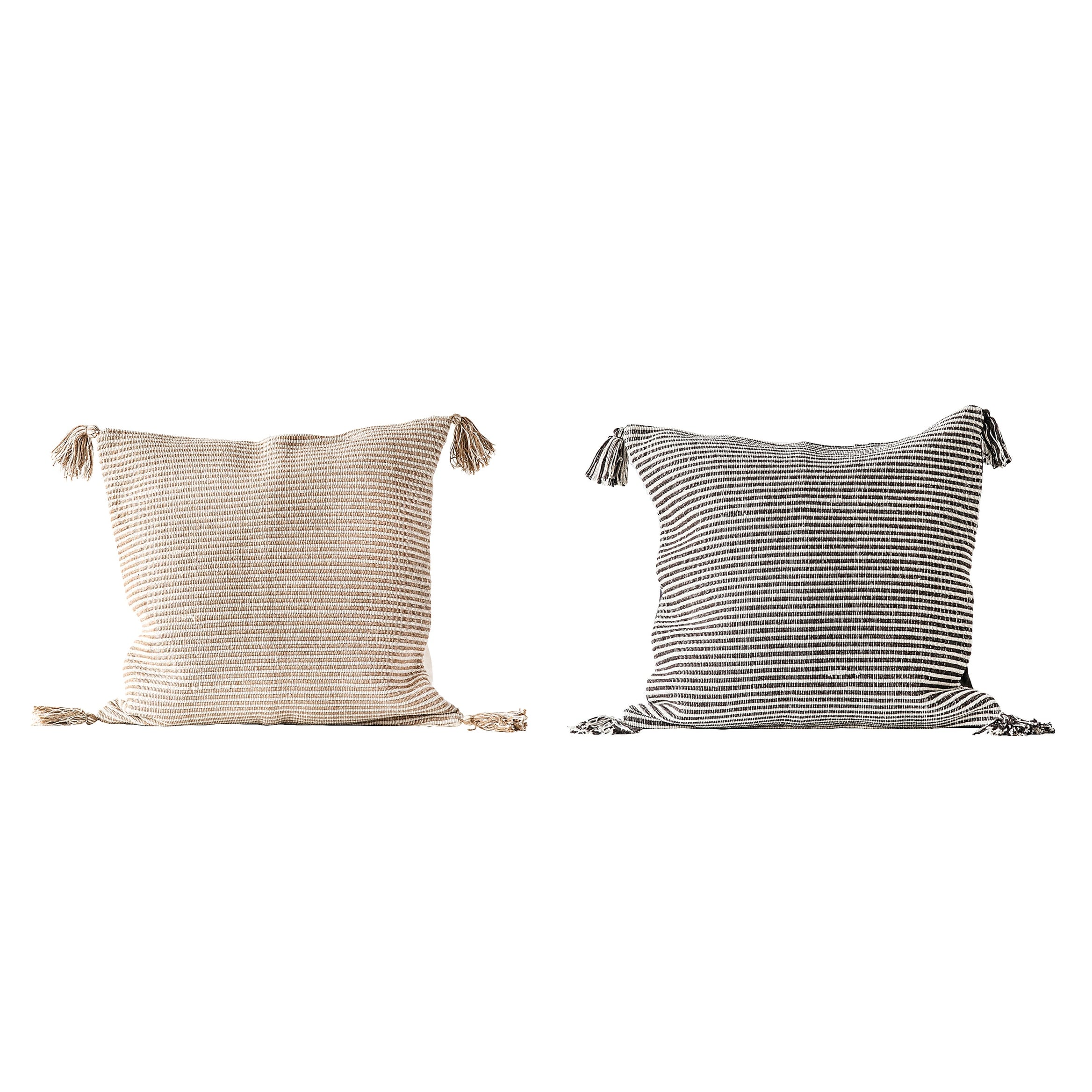 Striped Square Cotton Woven Pillow with Tassels (Set of 2 Colors)