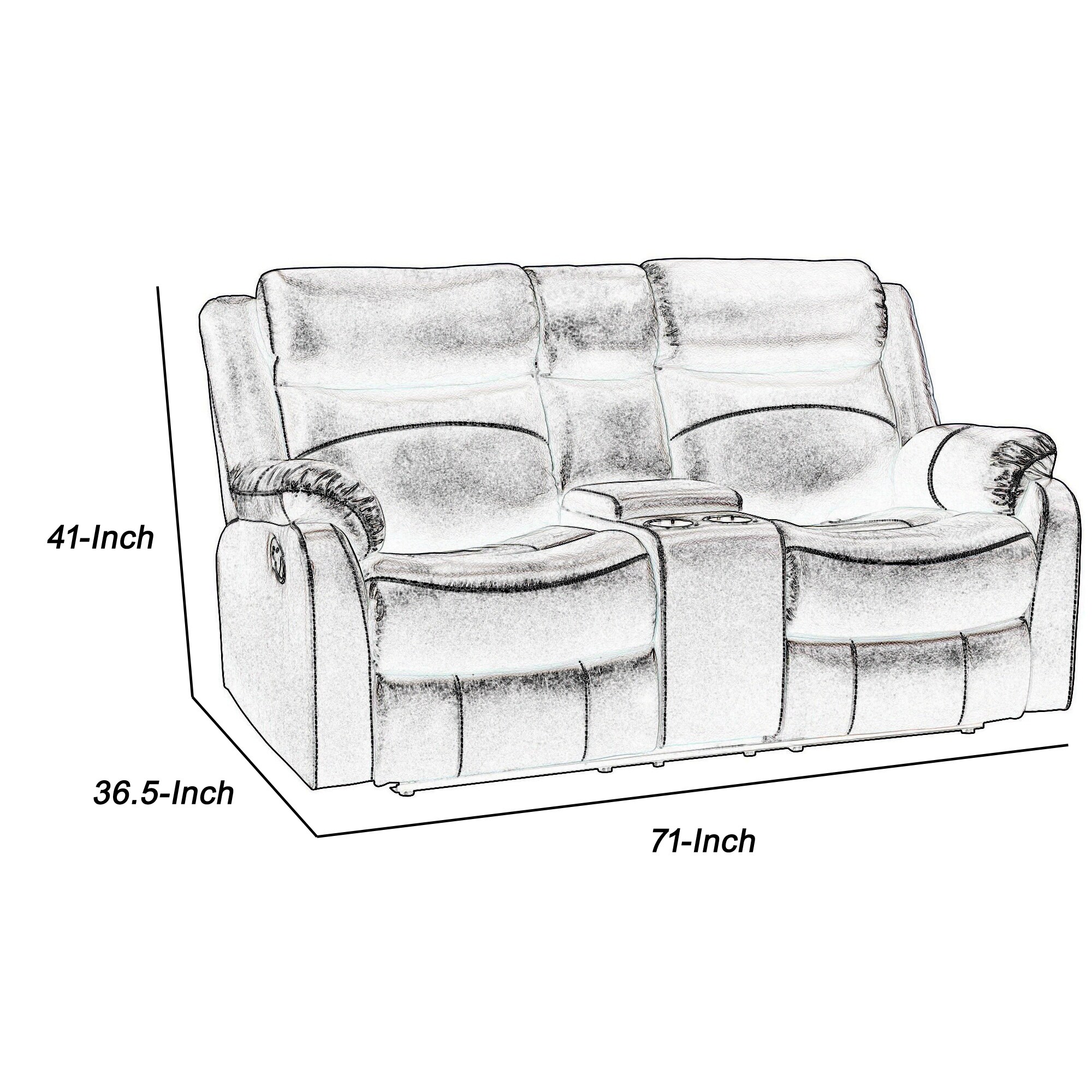 Leatherette Motion Reclining Console Loveseat with Dual Cup Holders, Brown