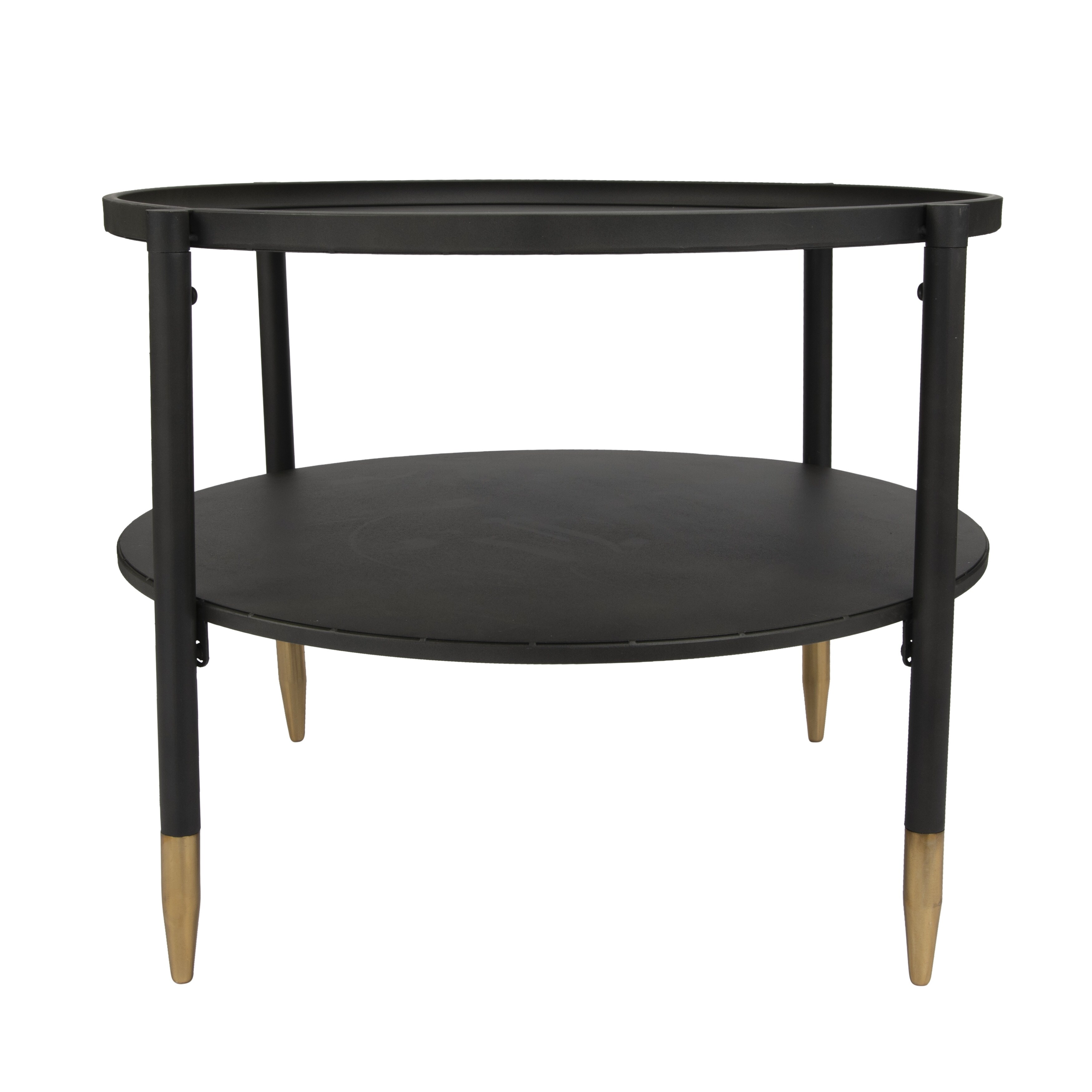 Round 2-Tier Black Metal Table with Gold Feet