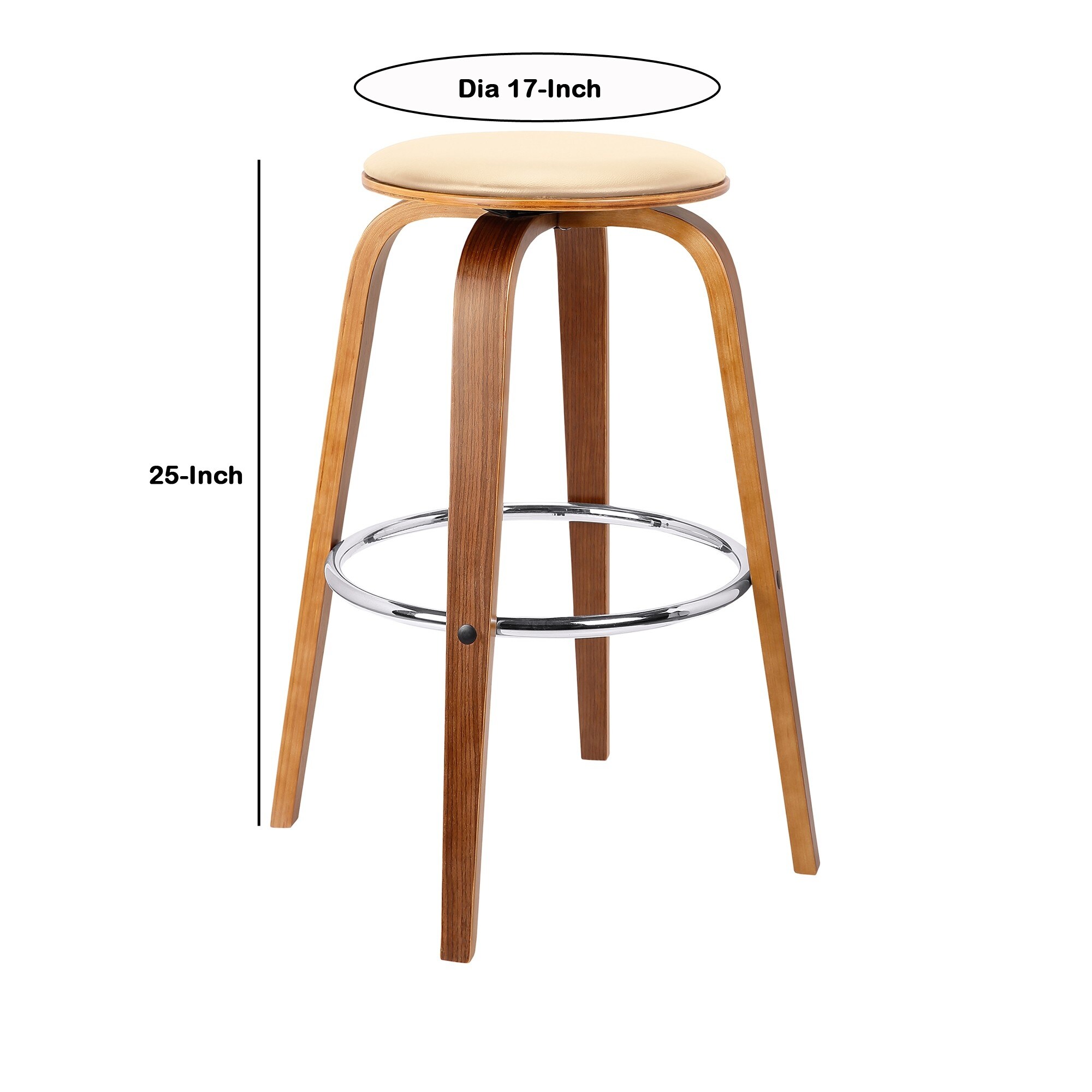 Round Leatherette Wooden Counter Stool with Flared Legs, Brown and Cream