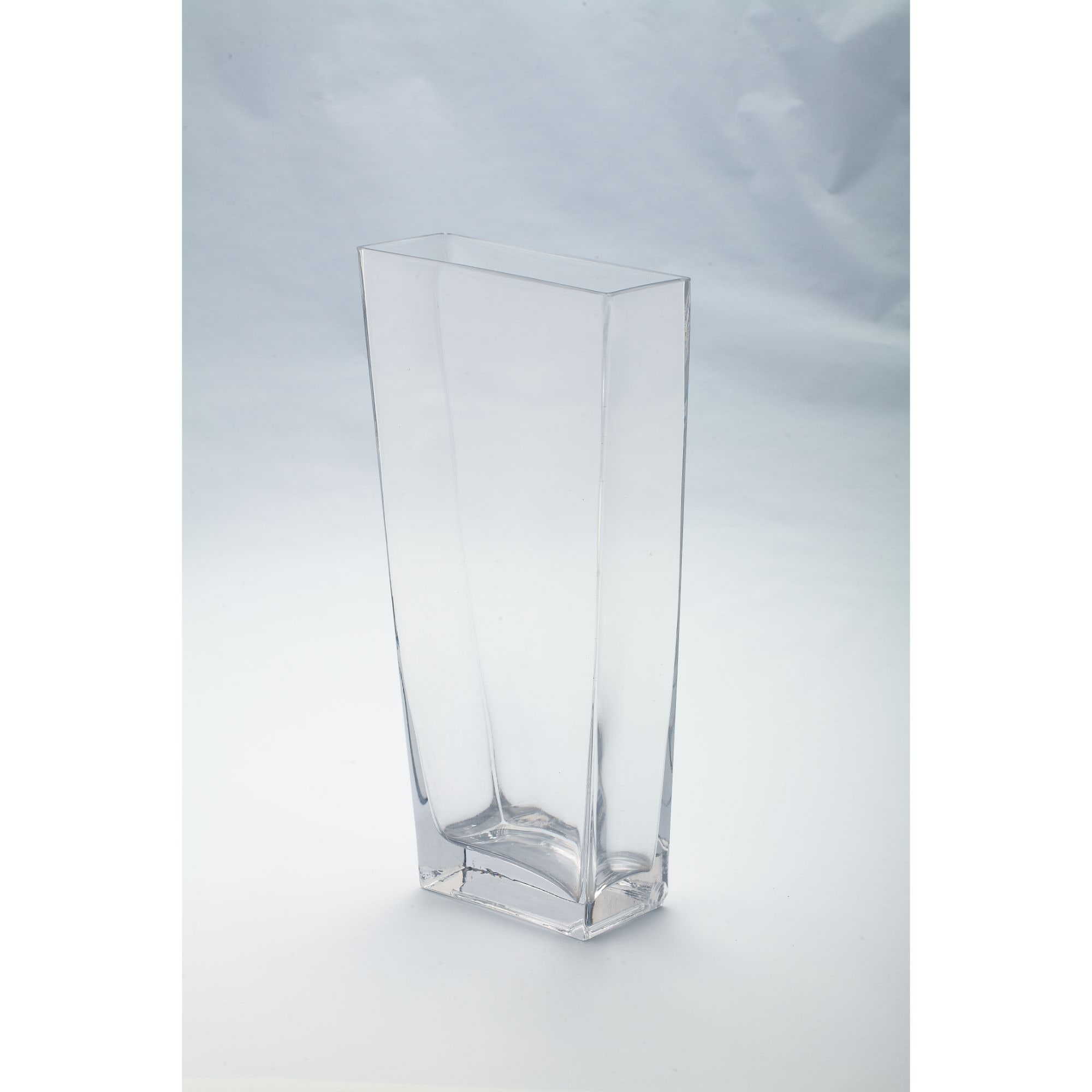 13" Clear Tapered Rectangular Hand Blown Glass Vase