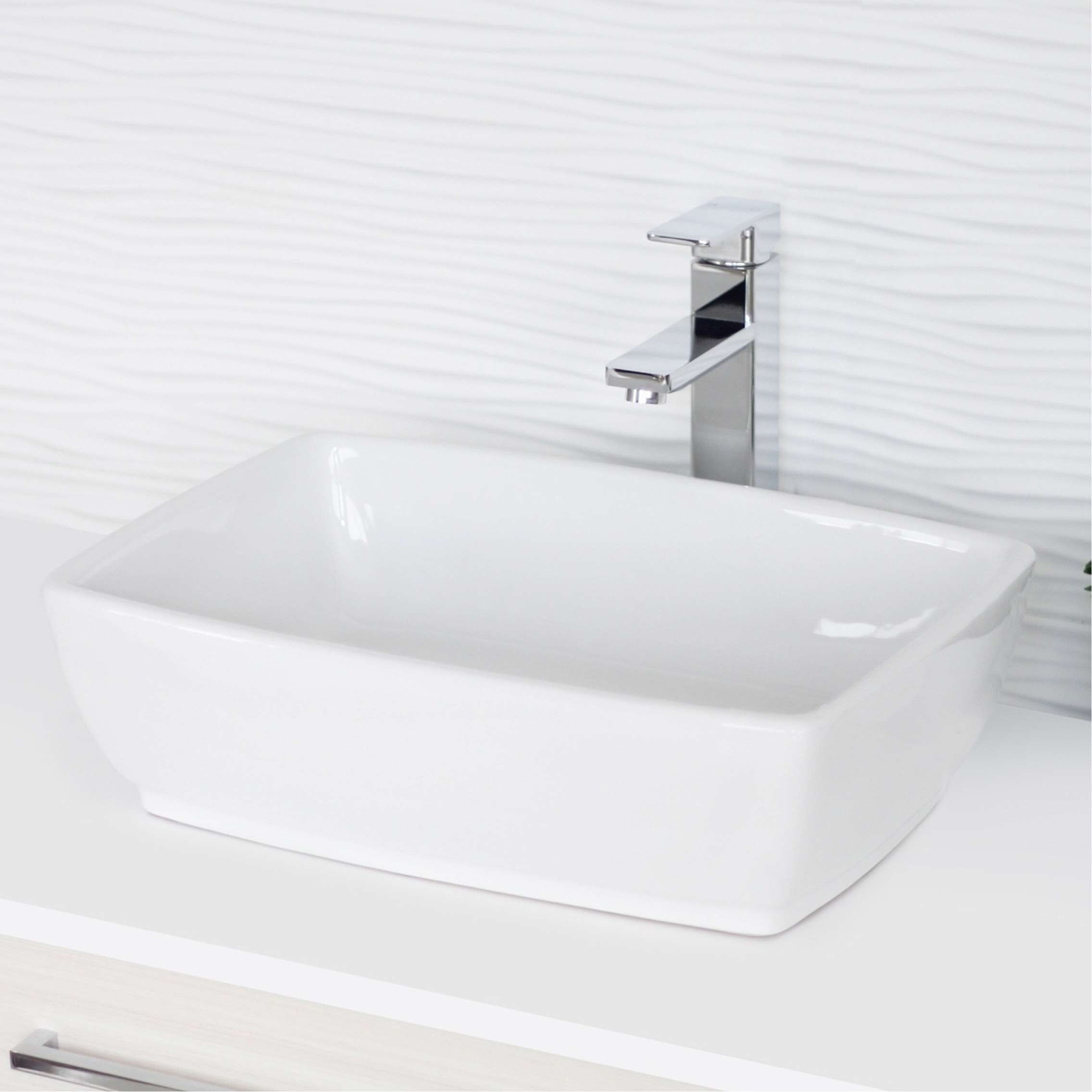 STYLISH 19 inch White Rectangular Porcelain Vessel Bathroom Sink - 19" x 13 3/8" x 5 3/4"