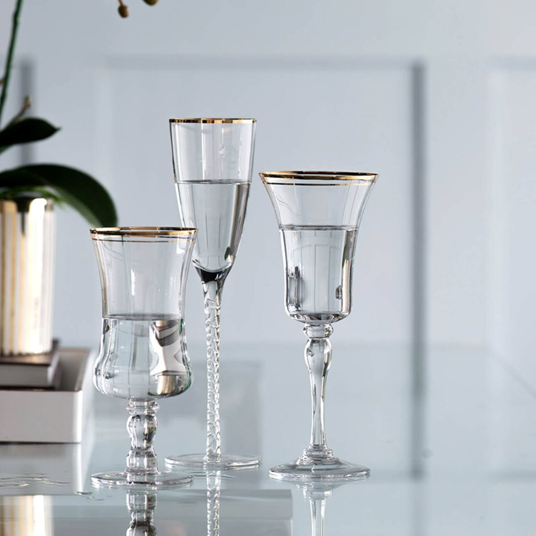 A&B Home Felicity Clear Wine Glass with Gold Rim