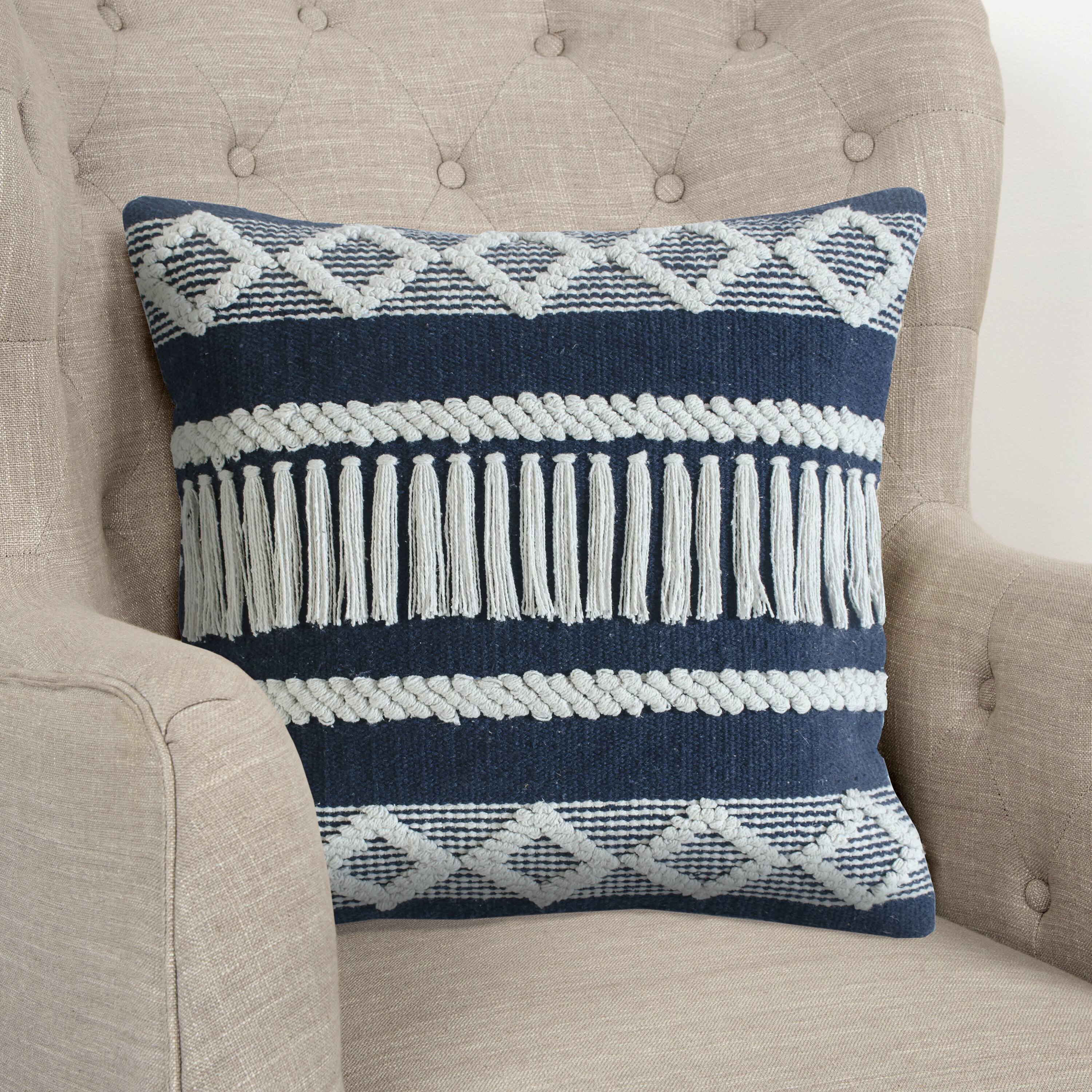 LR Home Diamond Stripe Textured Throw Pillow - Pillow Covers - Cover Only - Blue/Ivory - Single