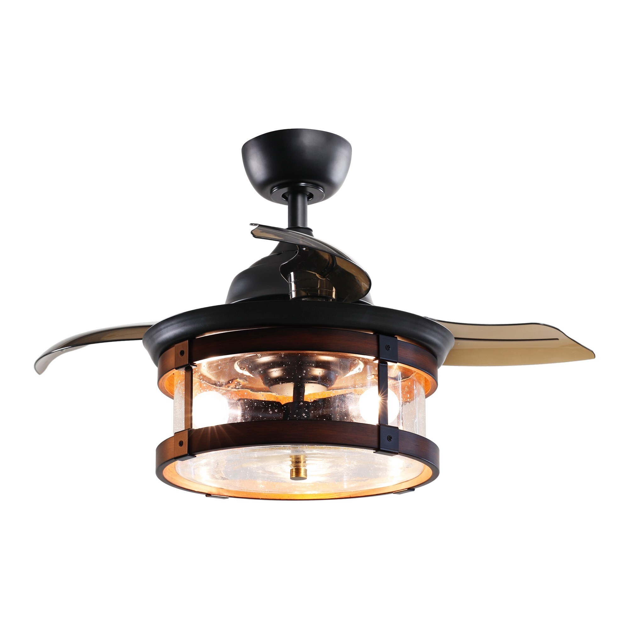 36" Industrial Retractable 3-Blade Ceiling Fan Chandelier with Remote - 36-in