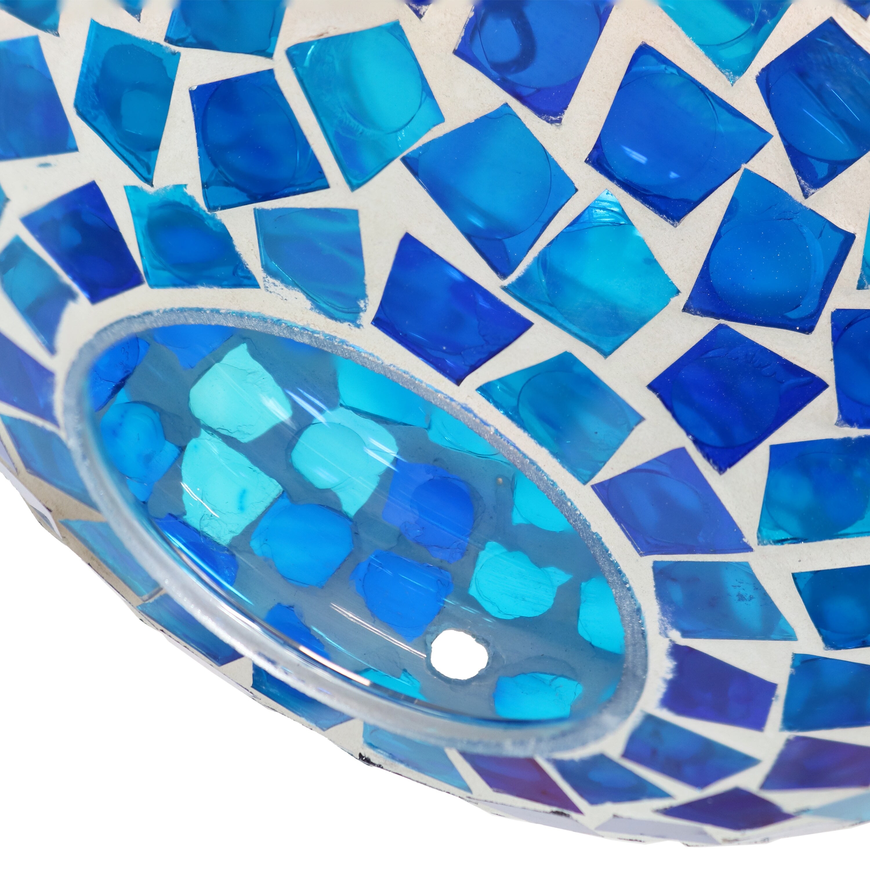 Outdoor Hanging Bird Feeder Blue Mosaic Fly-Through Design - 6"
