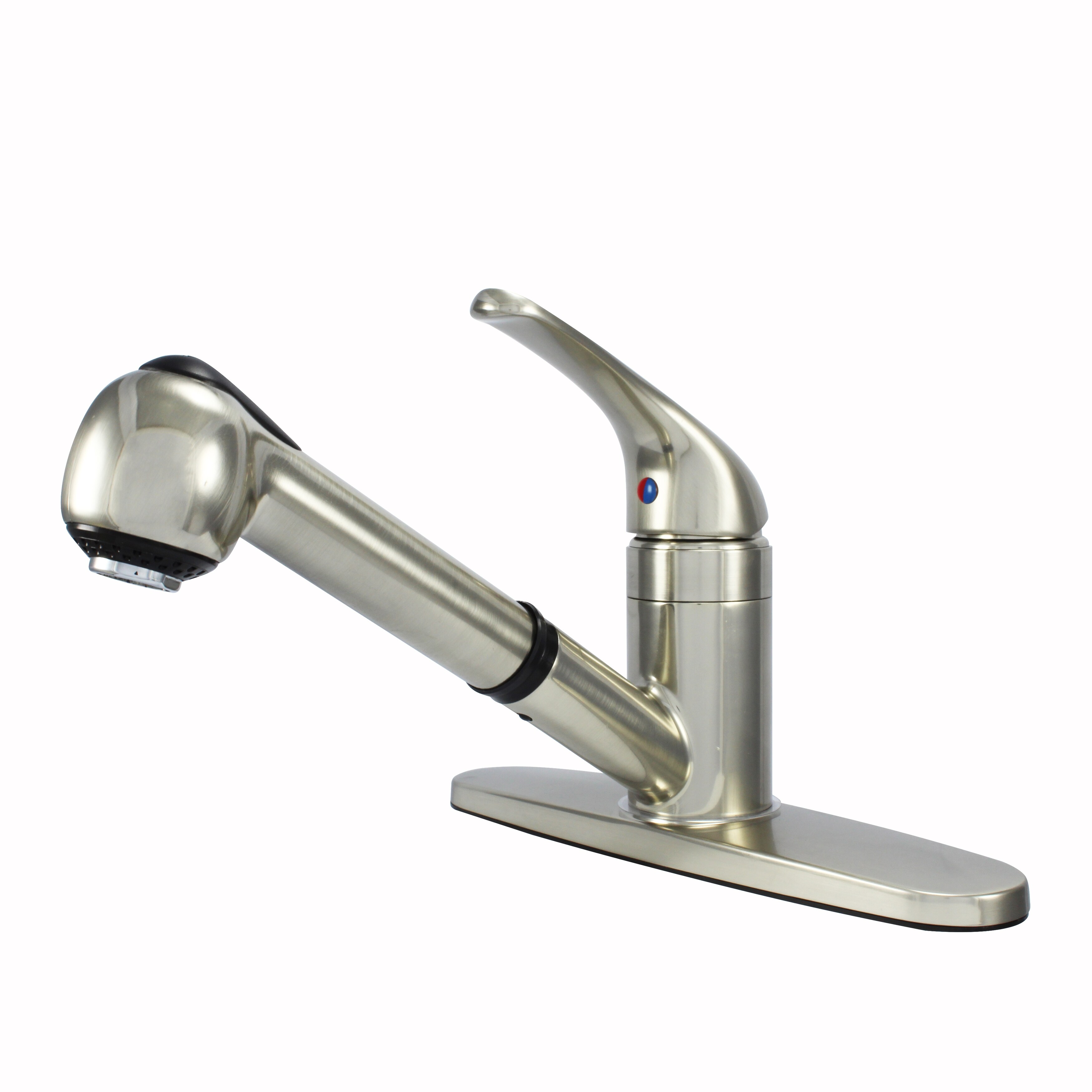 Hybrid Metal Deck Kitchen Sink Faucet Single Handle, Ceramic Cart. with Pull Out Sprayer Chrome or Brushed Nickel - Brushed Nickel