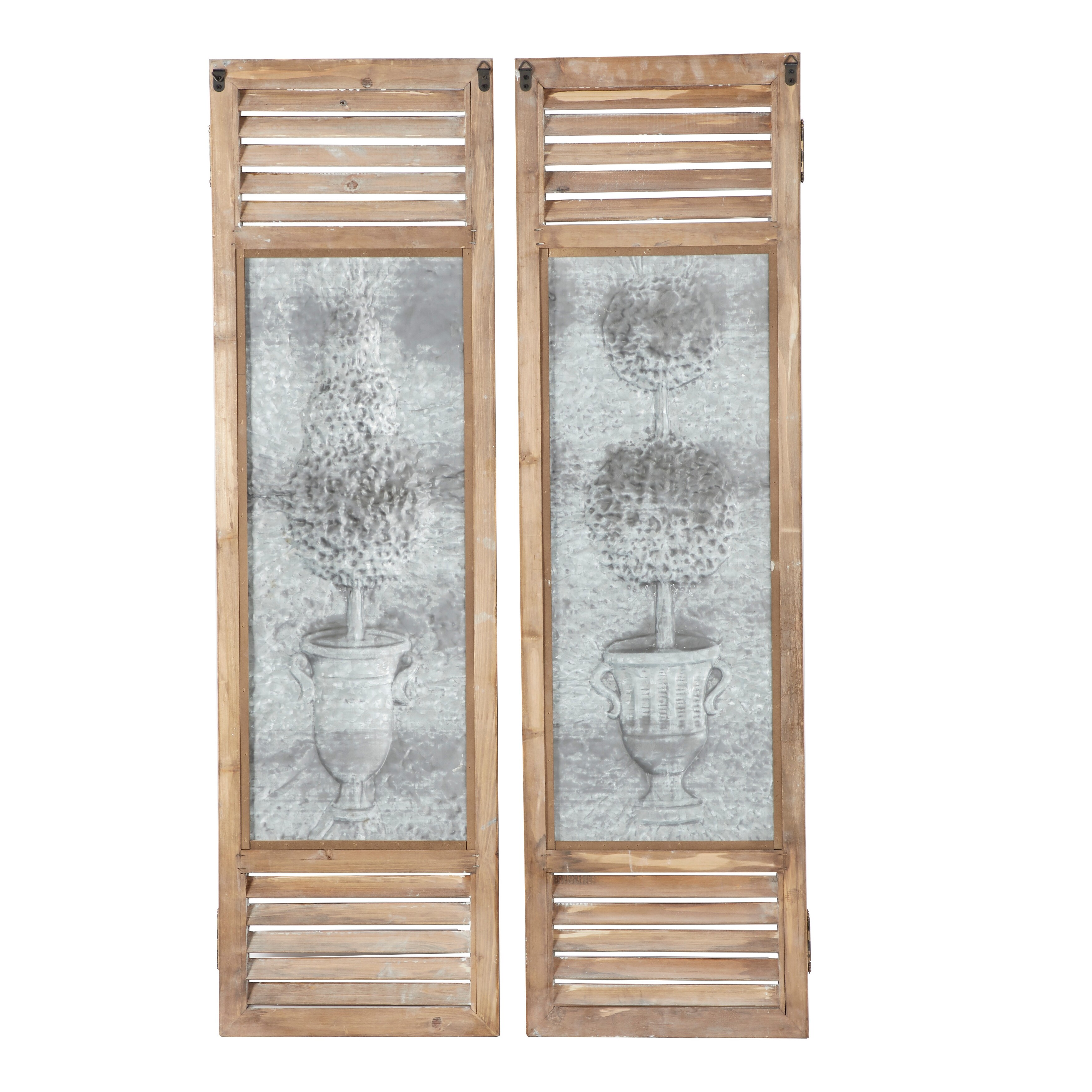Brown Metal Relief Tree Wall Decor with Louvered Design (Set of 2)