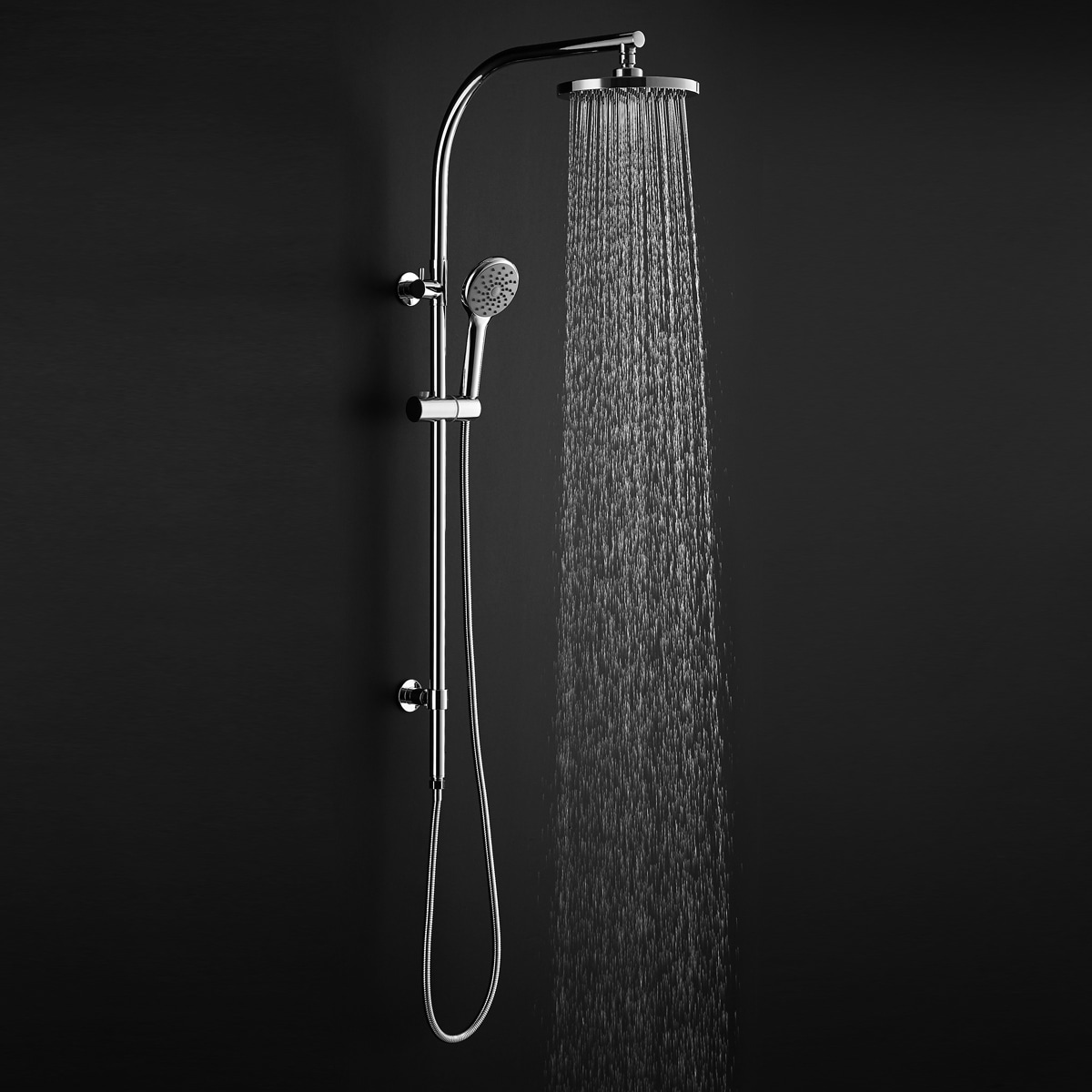 Chrome Brass Rainfall Shower Panel Wall Mounted Combo Set System - Silver - 43.3" Height
