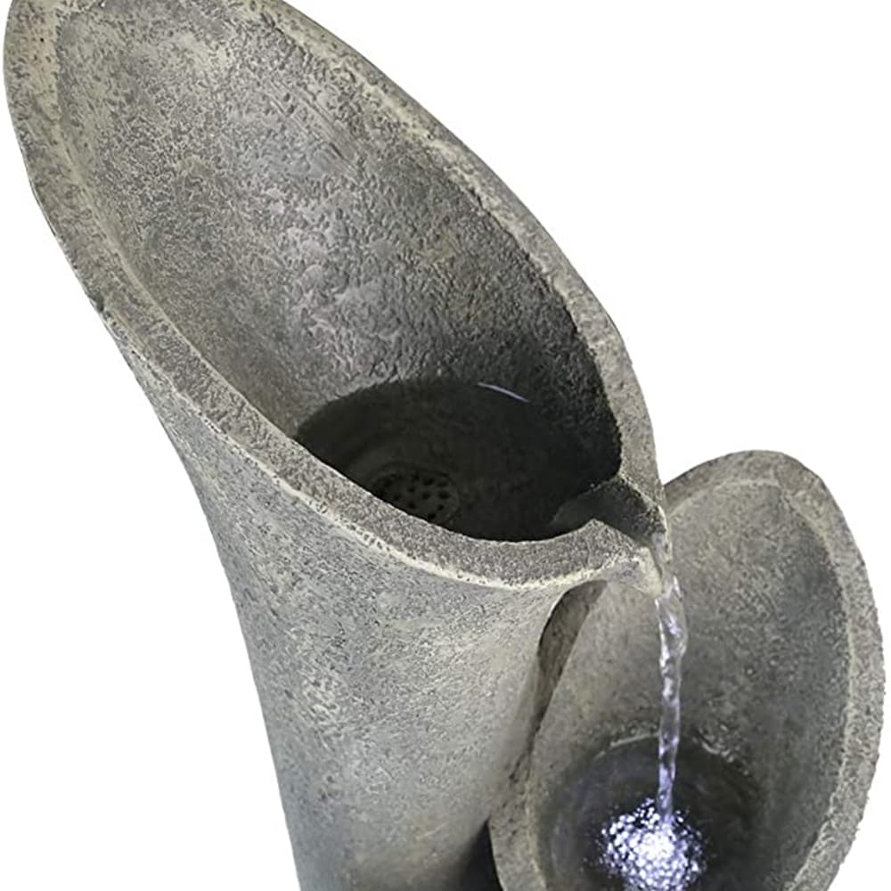 Bell 4Tier Cascading Floor Fountain Outdoor Waterfall Feature w/Lights - Grey - Lighted - Polyresin