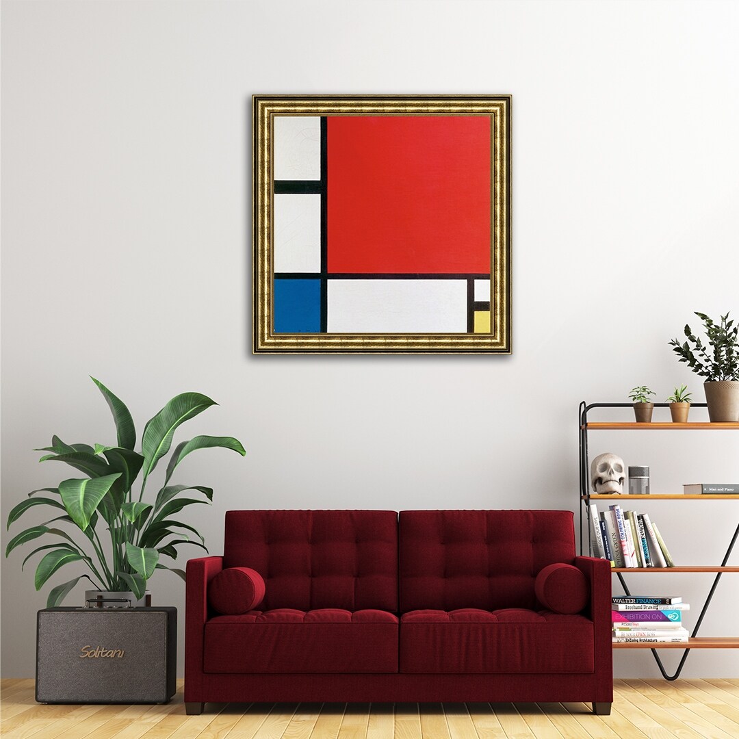 Composition with Red, Blue and Yellow by Piet Mondrian Giclee Print Oil Painting Gold Frame Size 29" x 29"