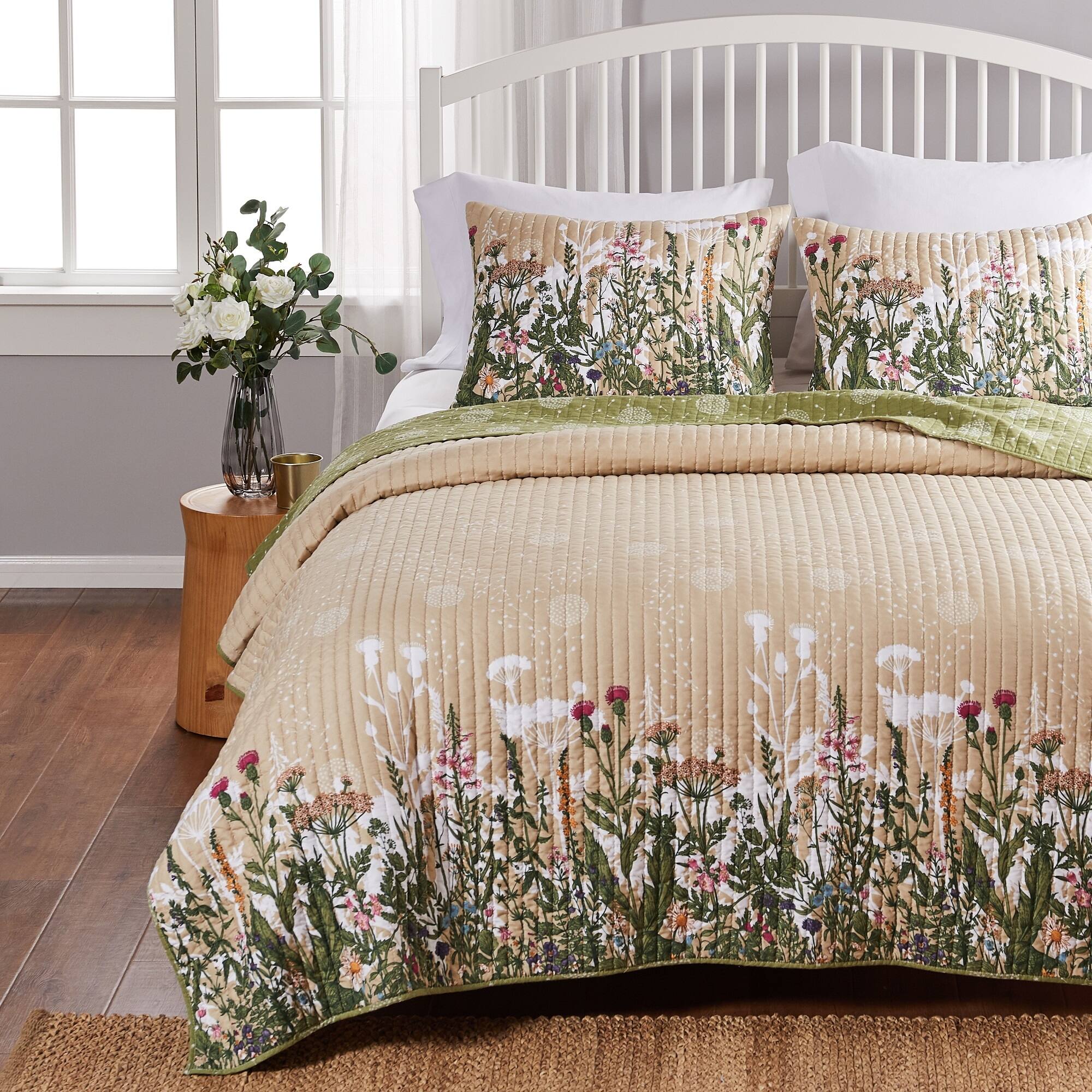 Barefoot Bungalow Dandelion Botanical Pillow Sham Set - King 20x36-inch (x2) - Taupe