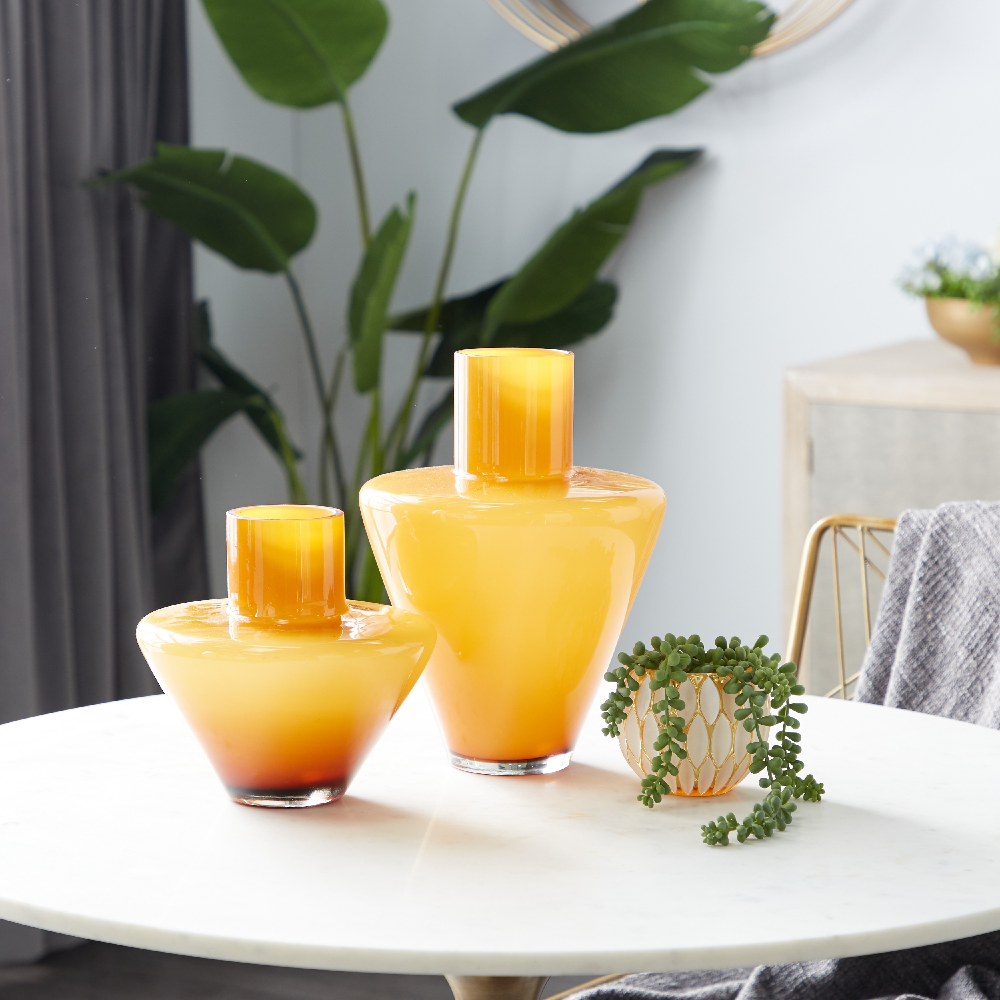 White or Orange Glass Ombre Vase (Set of 2) - Orange
