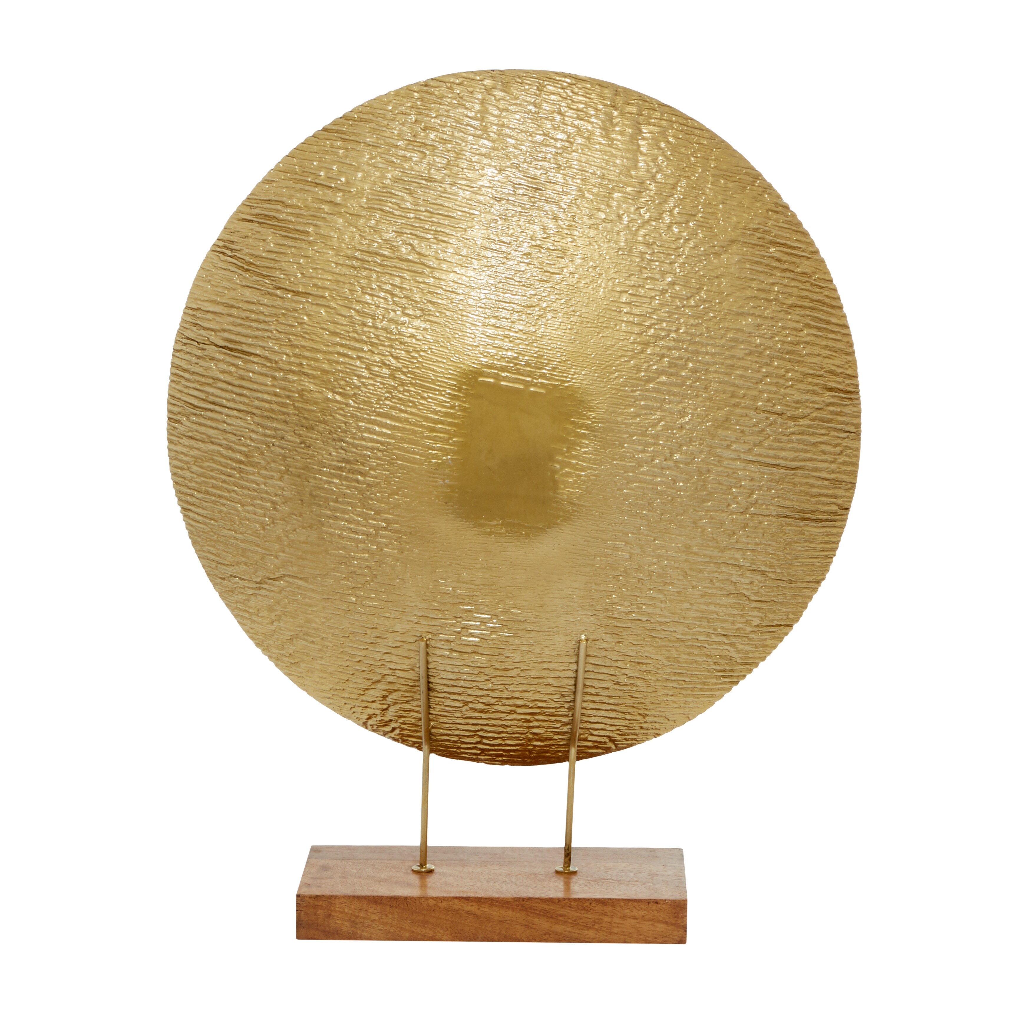 Gold Metal Plate Geometric Sculpture with Wood Stand - 22 x 6 x 27Round