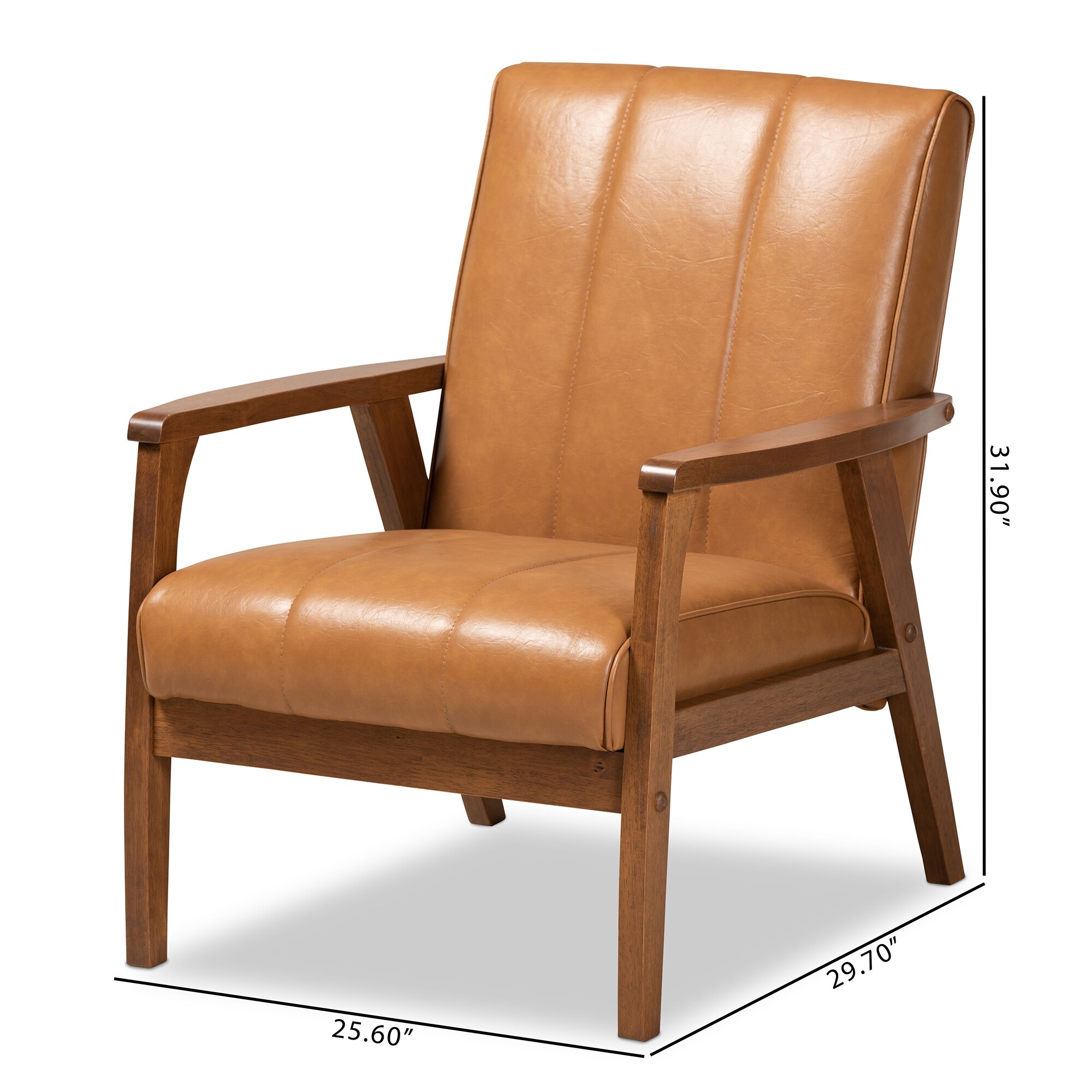 Nikko Tan Faux Leather and Walnut Brown finished Wood Lounge Chair