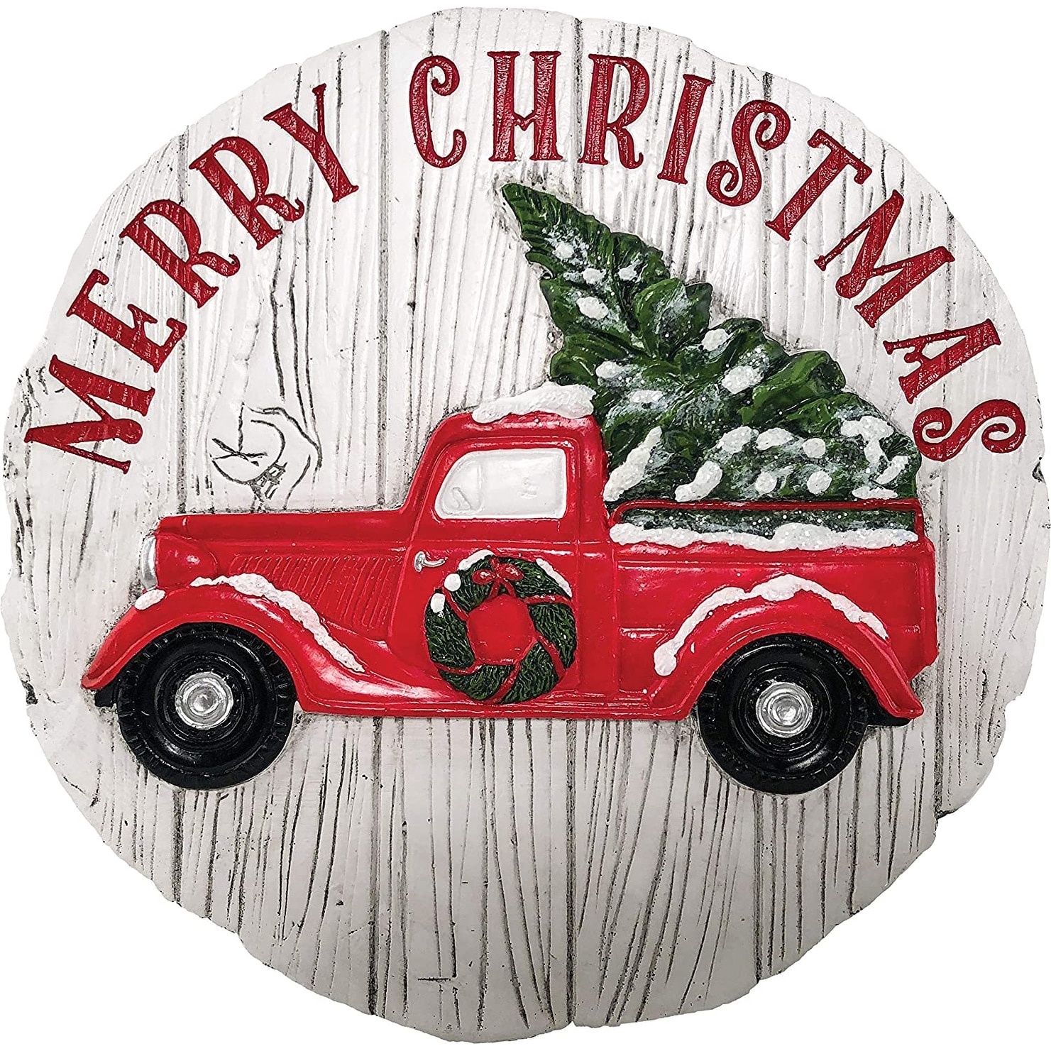 Merry Christmas Red Truck Decorative Garden Stone - Multi-Color
