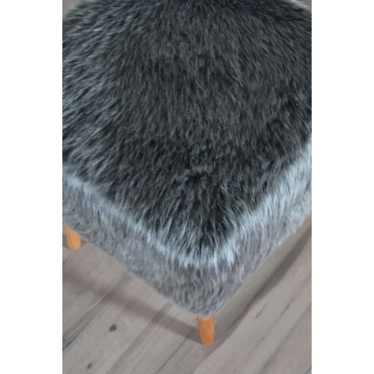 Pyramid Home Decor 17 Inch Round Faux Fur Ottoman - Fluffy Foot Stool with Fur Top and Wood Legs - Brown