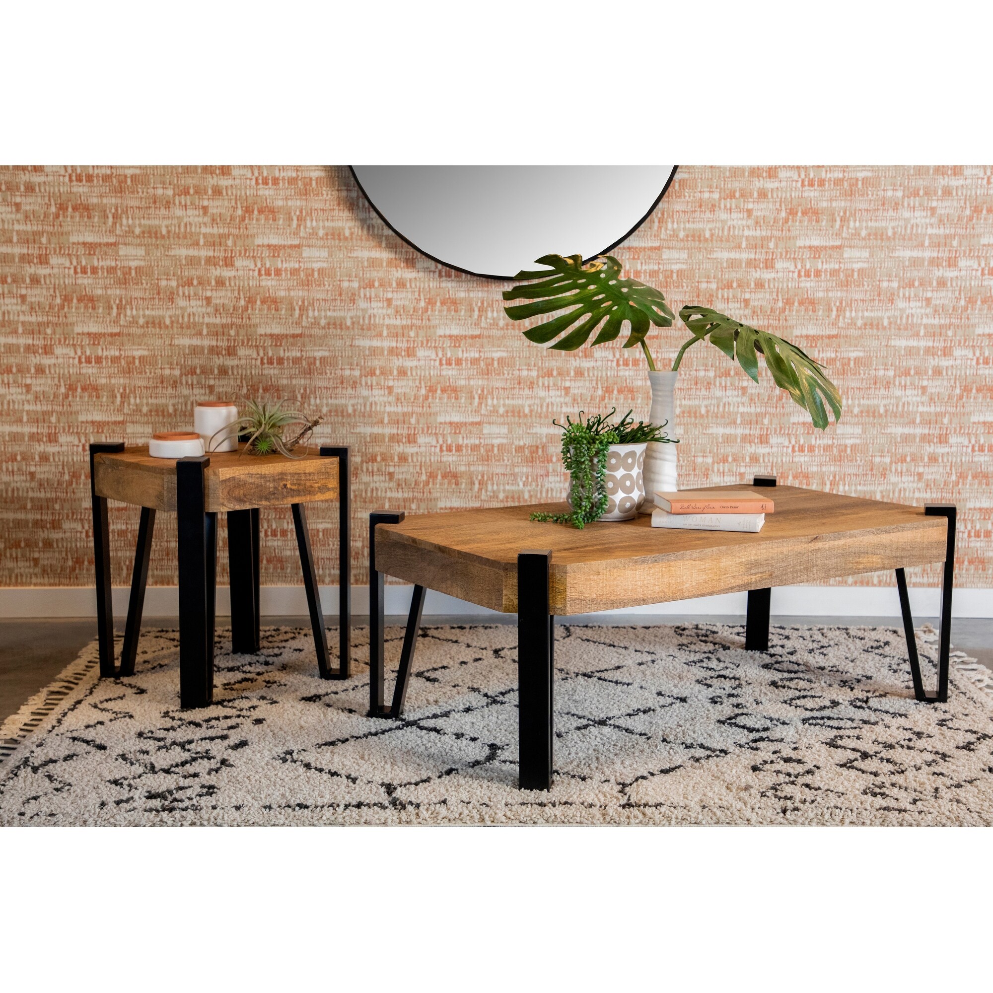 Coaster Furniture Winston Natural and Matte Black Rectangular Top Coffee Table