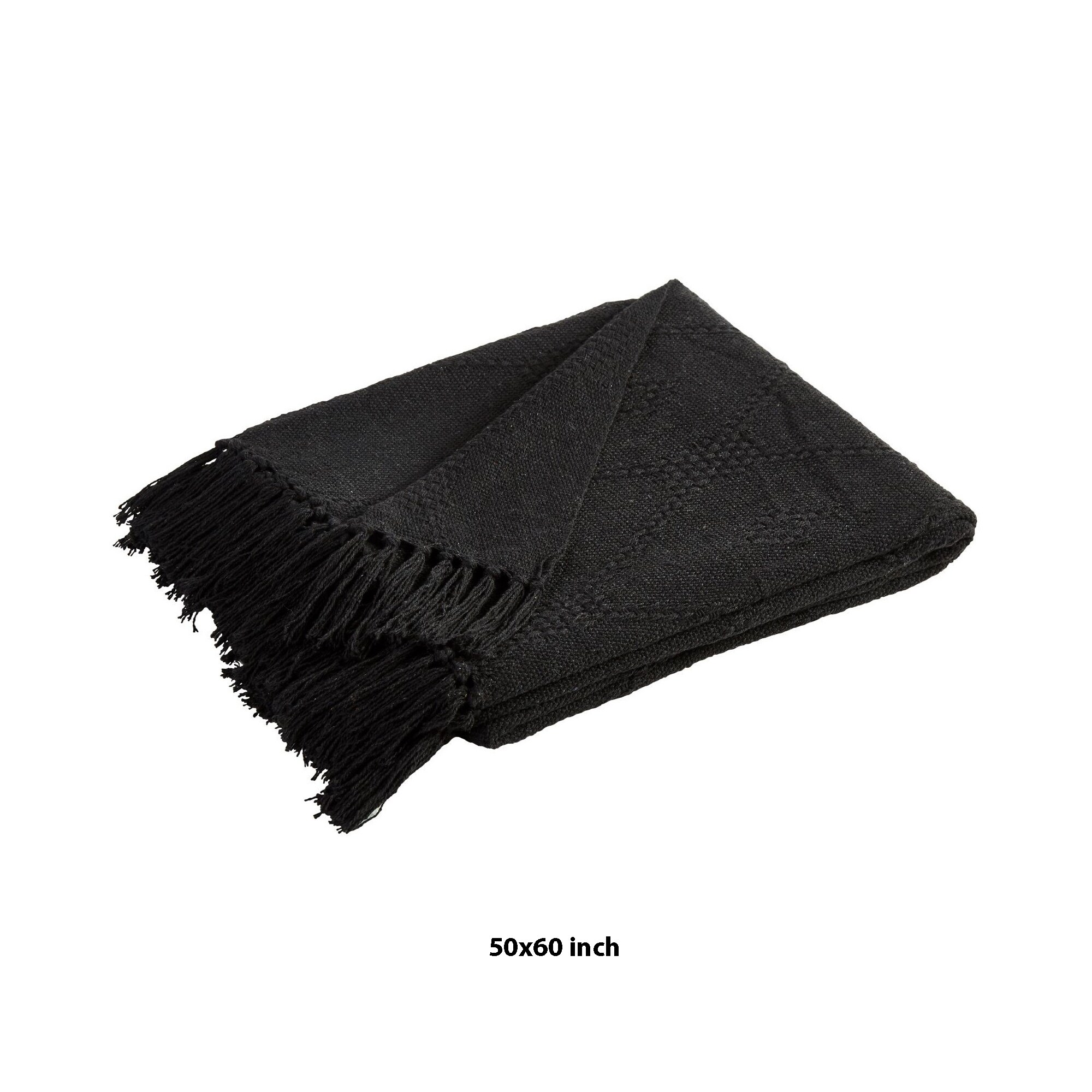 Lyon Fabric Throw with Textured Waffle Weave Design The Urban Port, Set of 2, Black
