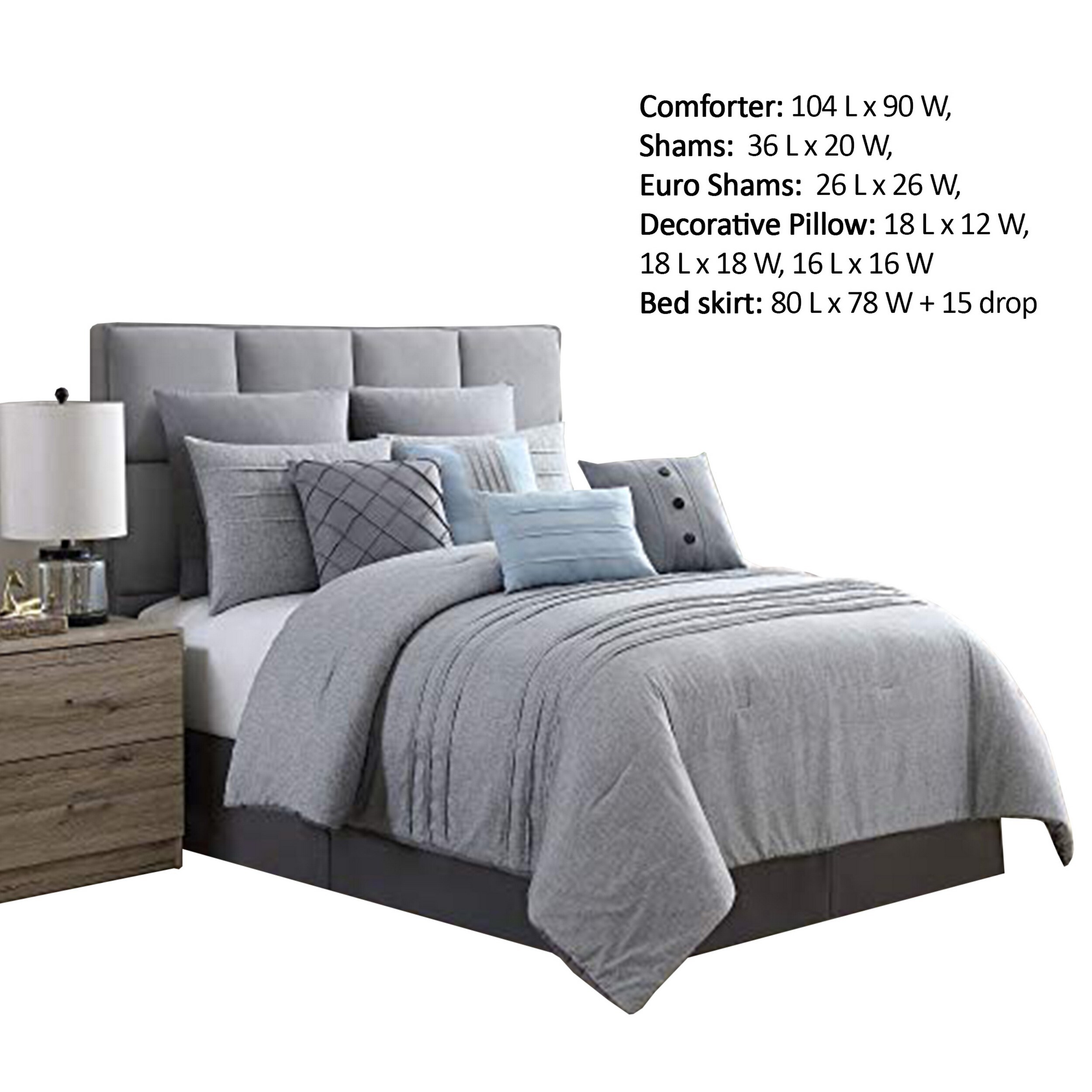 Rhodes Town Textured Print King Size Comforter Set with Pleats The Urban Port, Gray