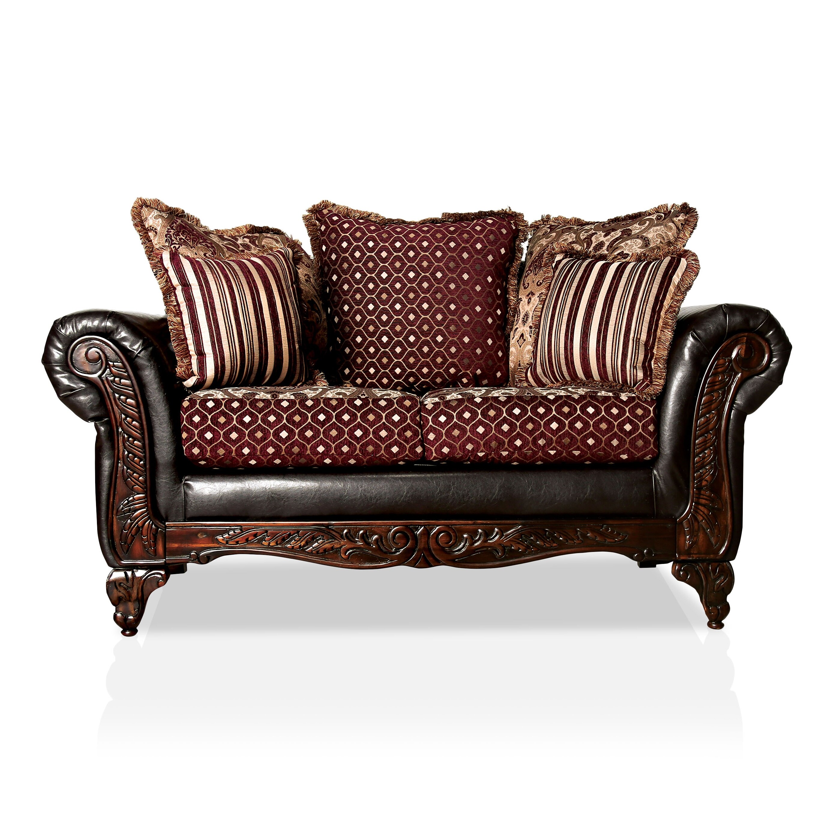 Mestra Traditional Brown Faux Leather Upholstered Loveseat by Furniture of America