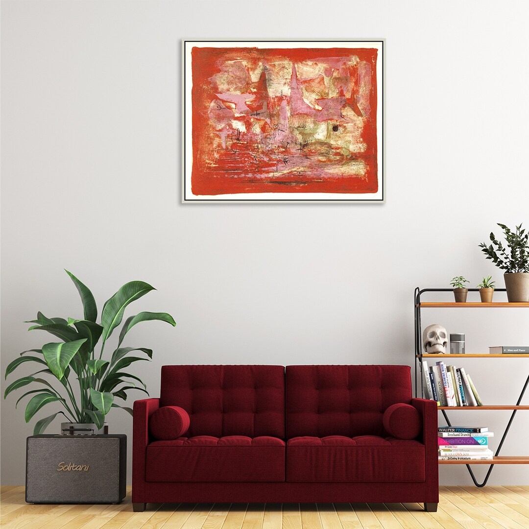 Red by Zao Wou-Ki Giclee Print Oil Painting Silver Frame Size 18" x 15"
