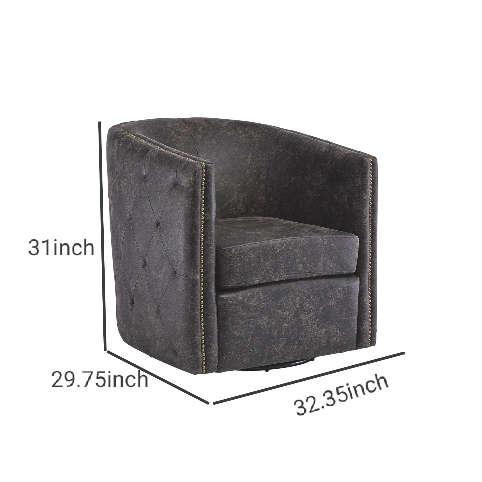 31 Inch Barrel Back Leatherette Swivel Accent Chair, Black