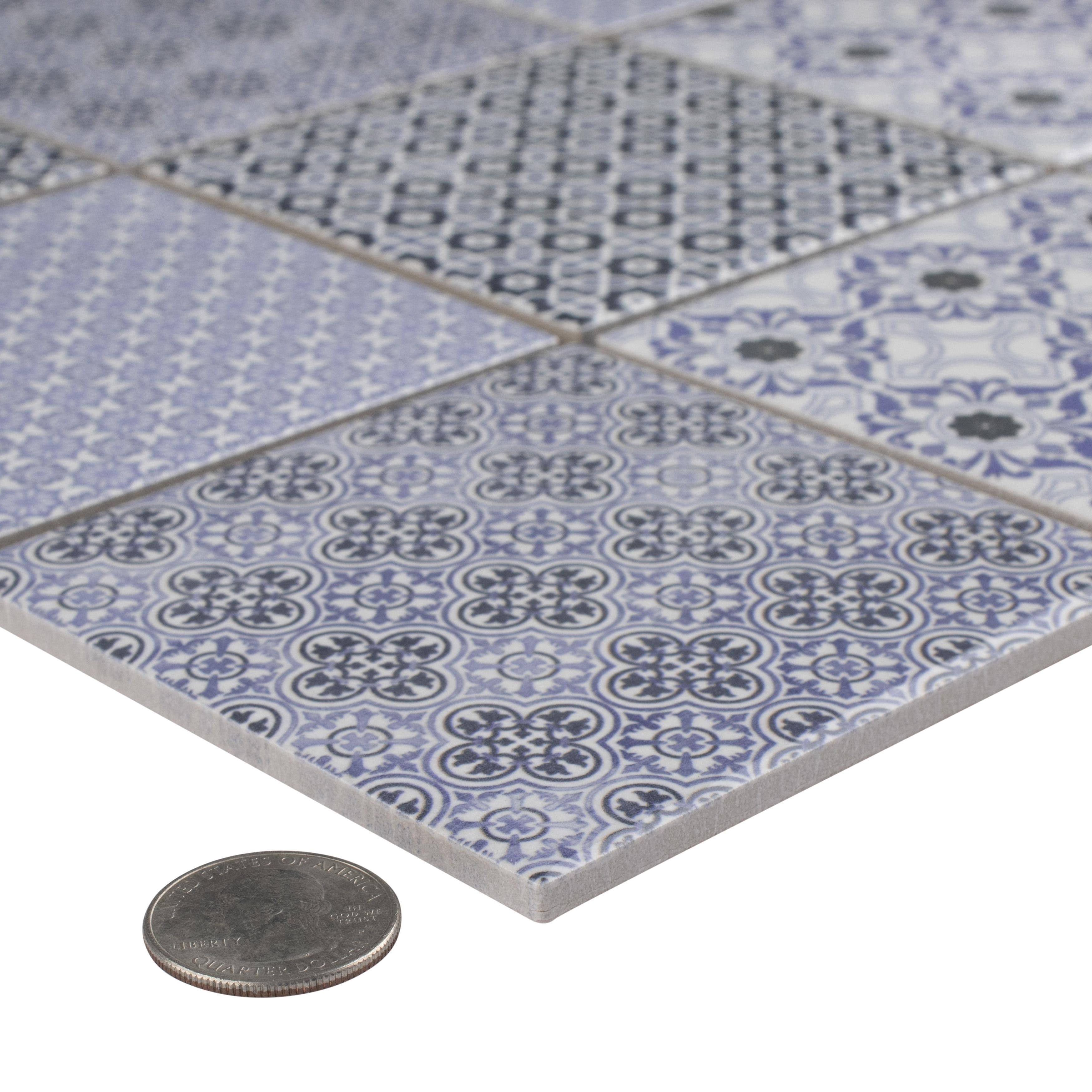 Merola Tile Classico 4" Blue 1.63" x 1.63" Porcelain Mosaic Tile