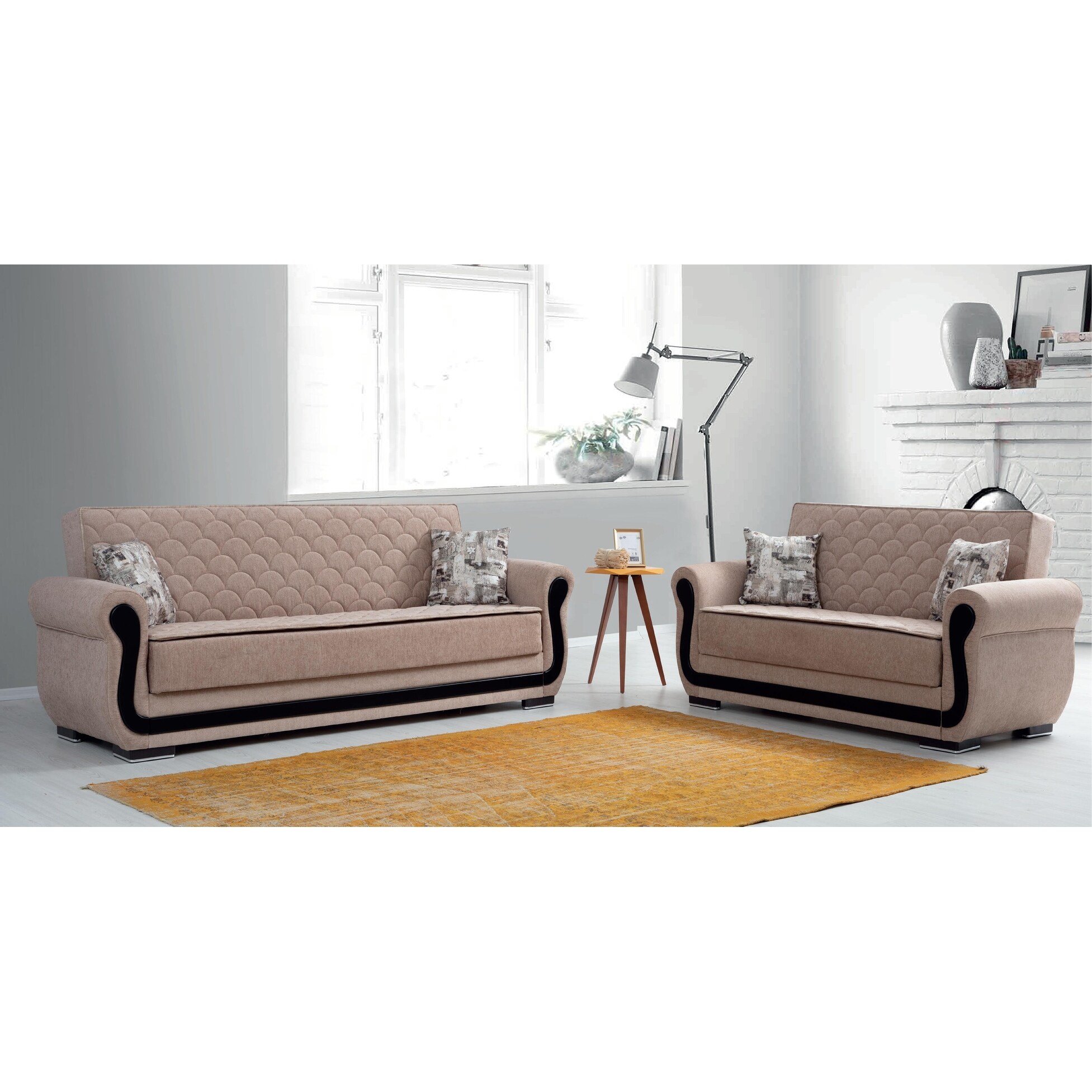 Avalon Beige Fabric Upholstered Convertible Sleeper Sofa with Storage
