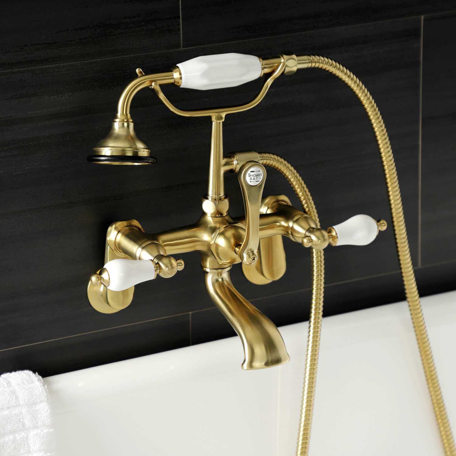 Aqua Vintage Wall Mount Tub Faucet with Hand Shower