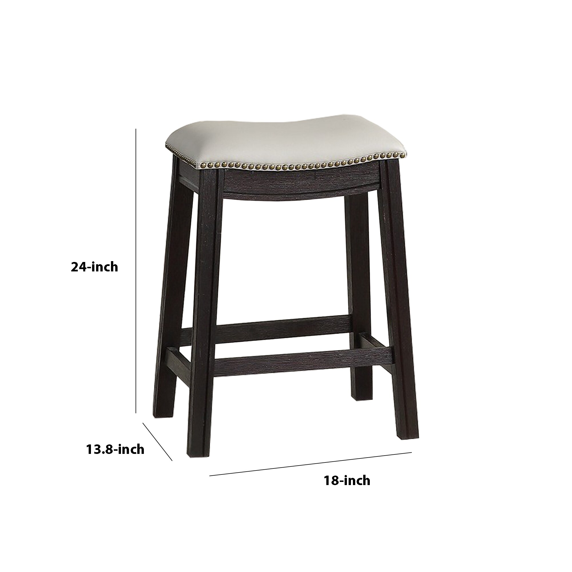 Curved Leatherette Counter Stool with Nailhead Trim, Set of 2, Gray