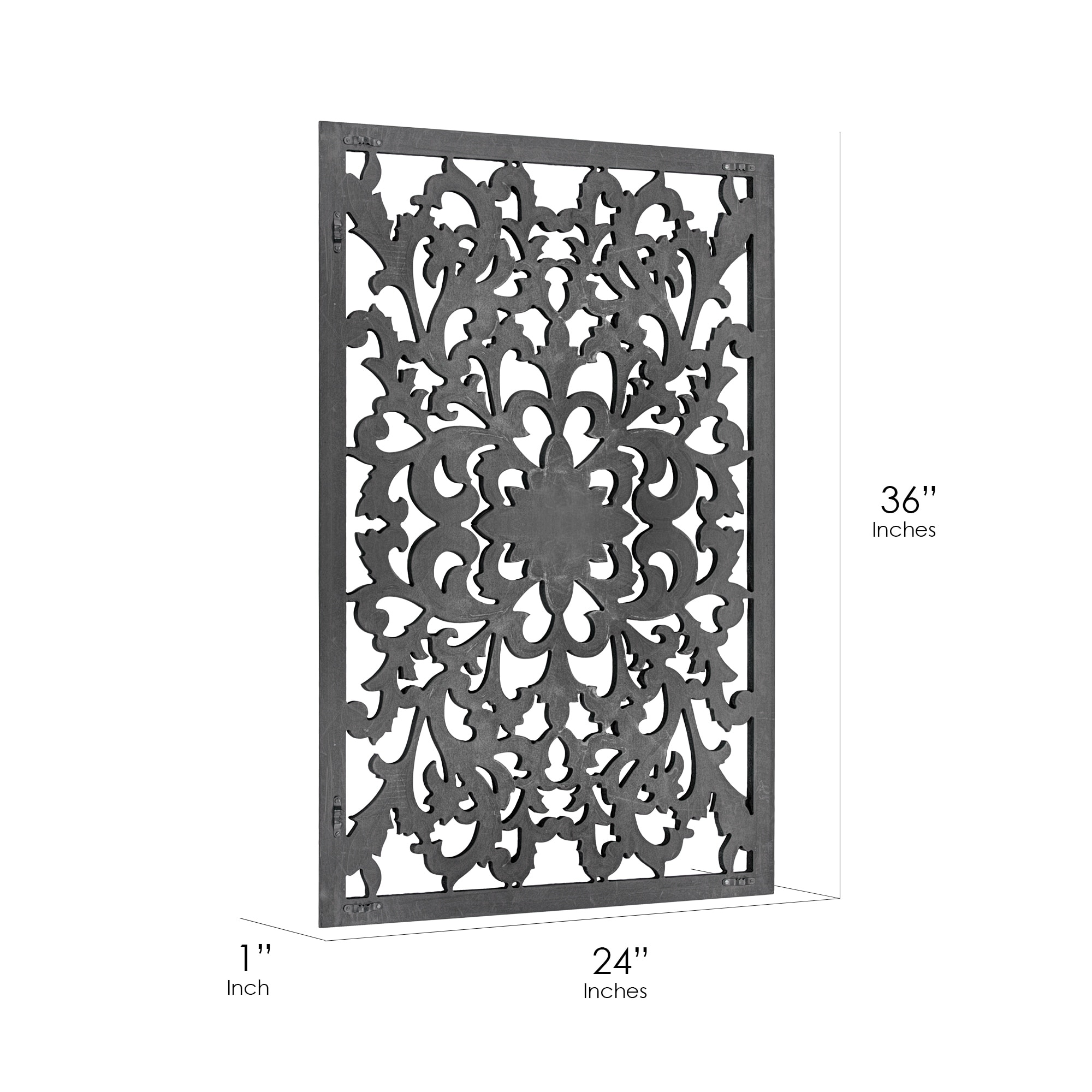 Hand-Carved Floral Wood Medallion Wall Art - Black (36" x 24")