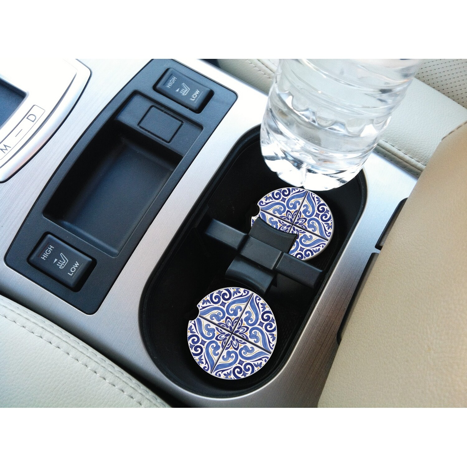 Counterart Absorbent Stoneware Car Coaster, Shades Of Blue, Set of 2 - 2.5