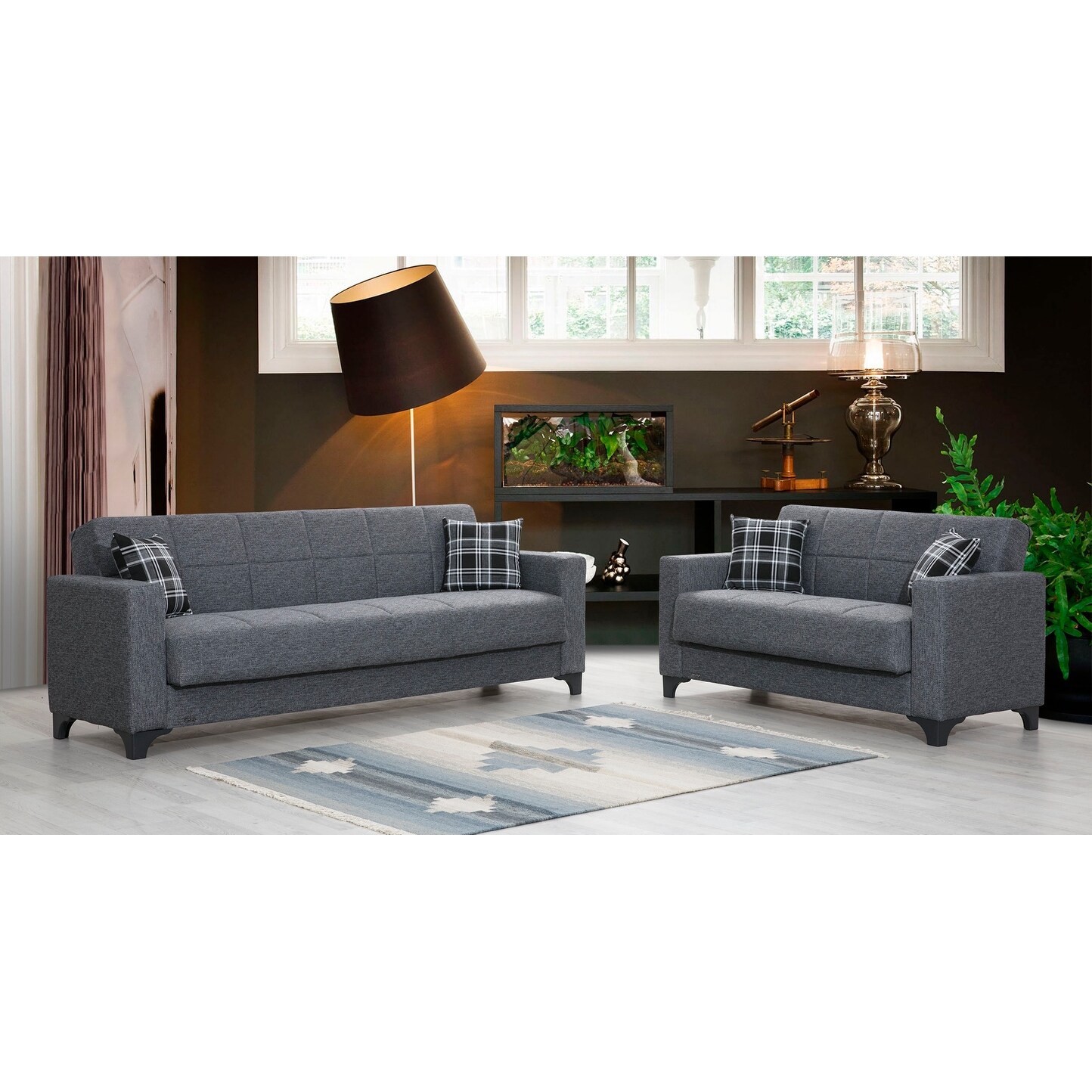 Vienna Light Grey Fabric Upholstered Convertible Loveseat with Storage
