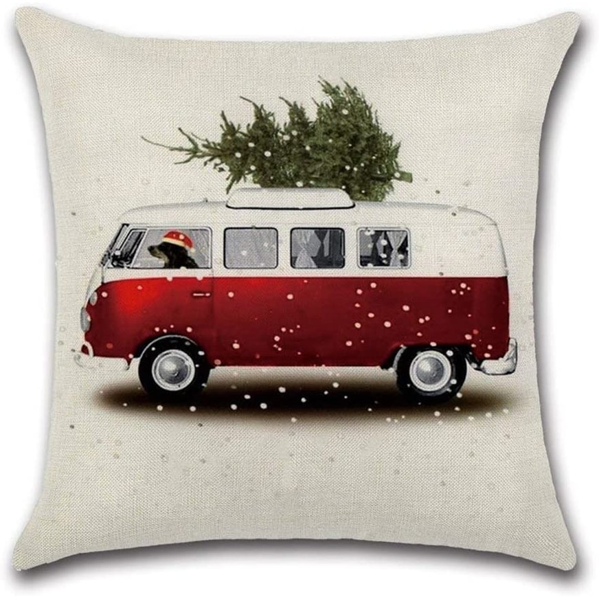 Christmas Decorations Christmas Tree Red Car Cotton Linen Throw Pillow Covers Set of 4 Cushion Cover 18 X 18 - Multi-color
