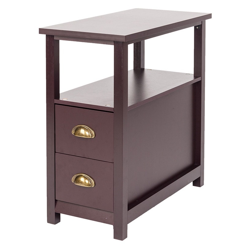 2-Layer Coffee Side Table with Two Drawers Coffee