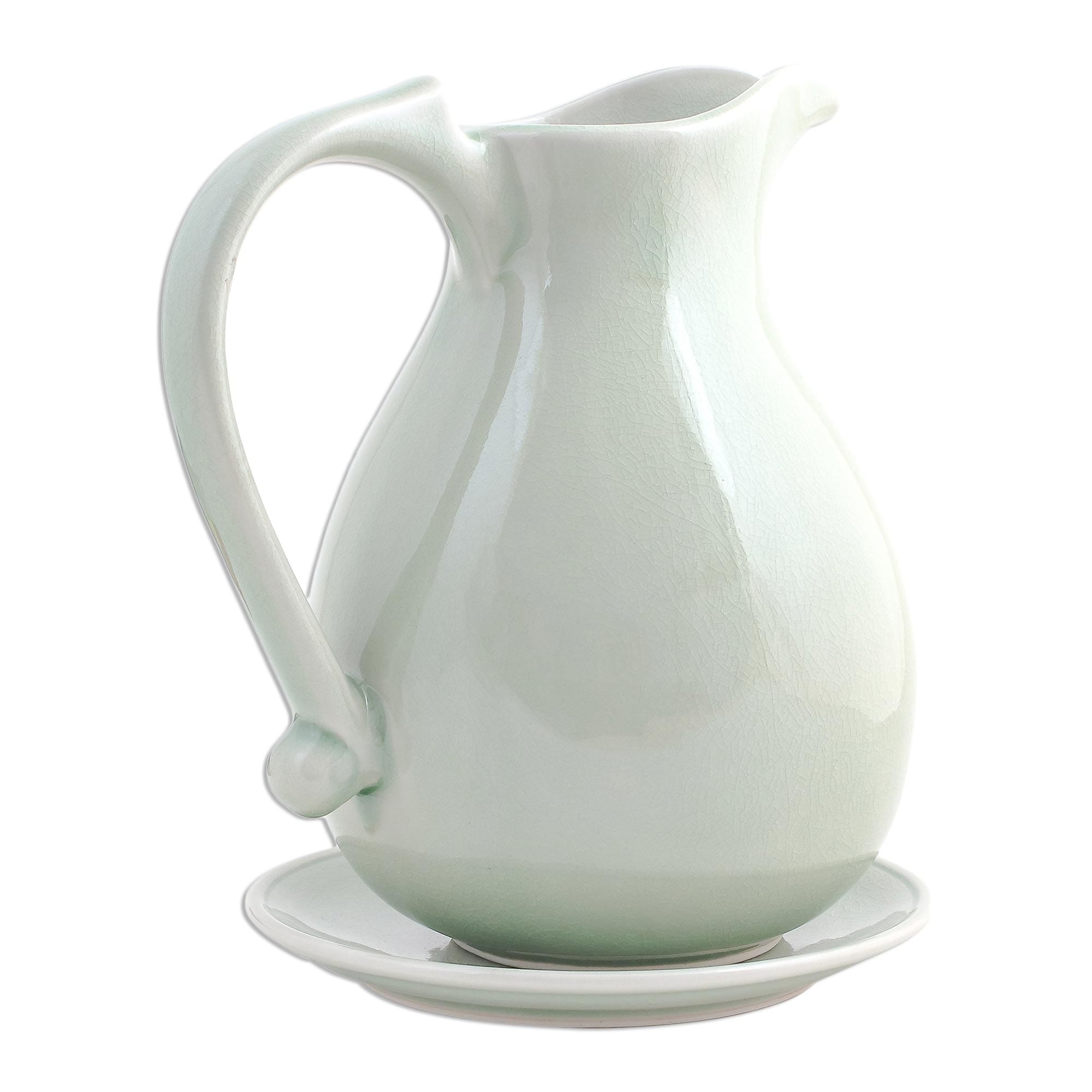 Handmade Classicism Celadon ceramic pitcher and plate (Thailand)