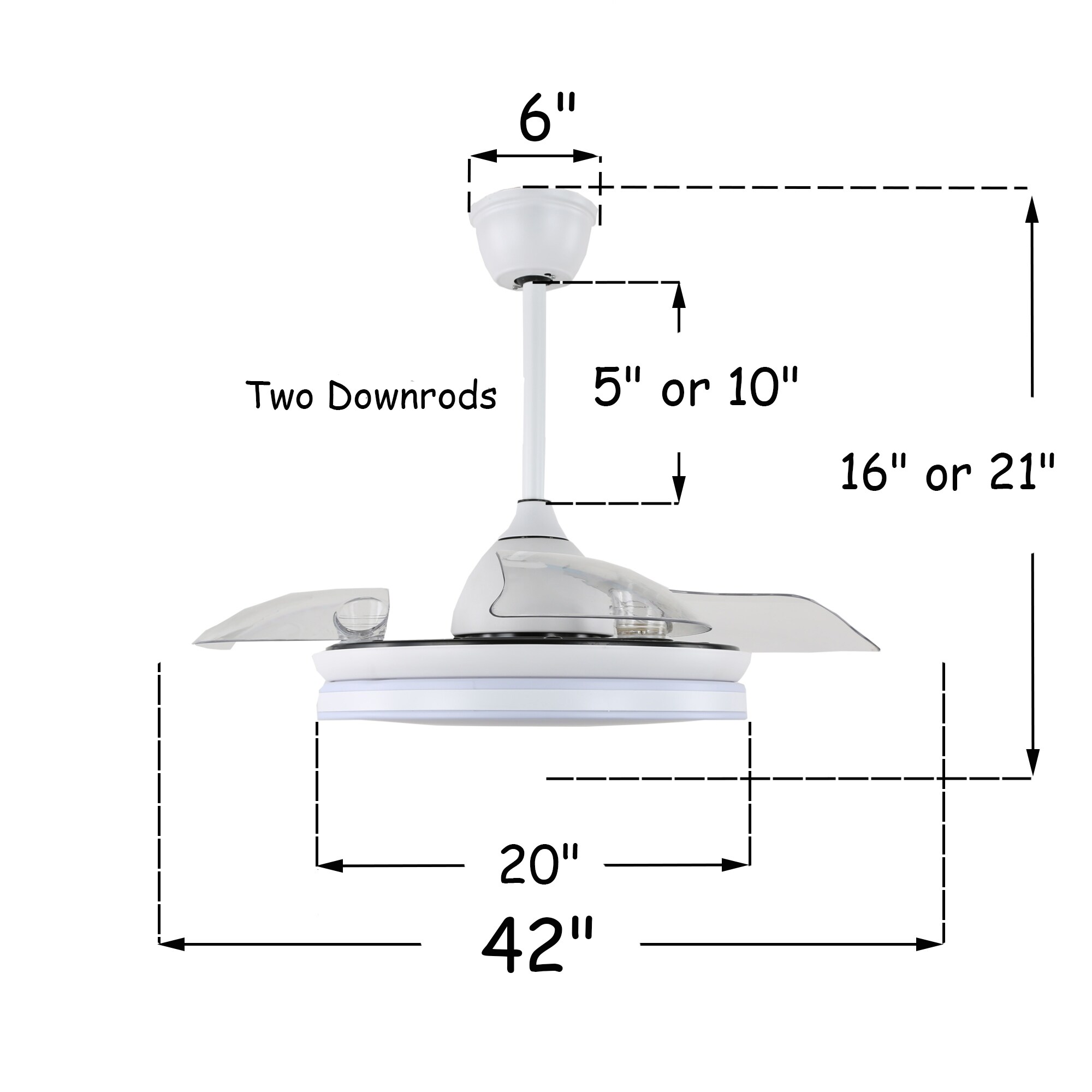 42" Modern Drum Ceiling Fan with Retractable Blades, LED Light Kit and Remote Control