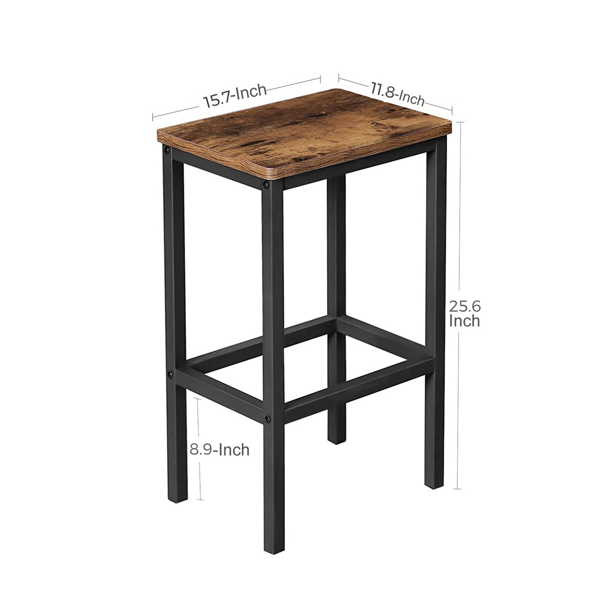 25.6 Inches Bar Stool with Wooden Seat, Set of 2, Brown and Black