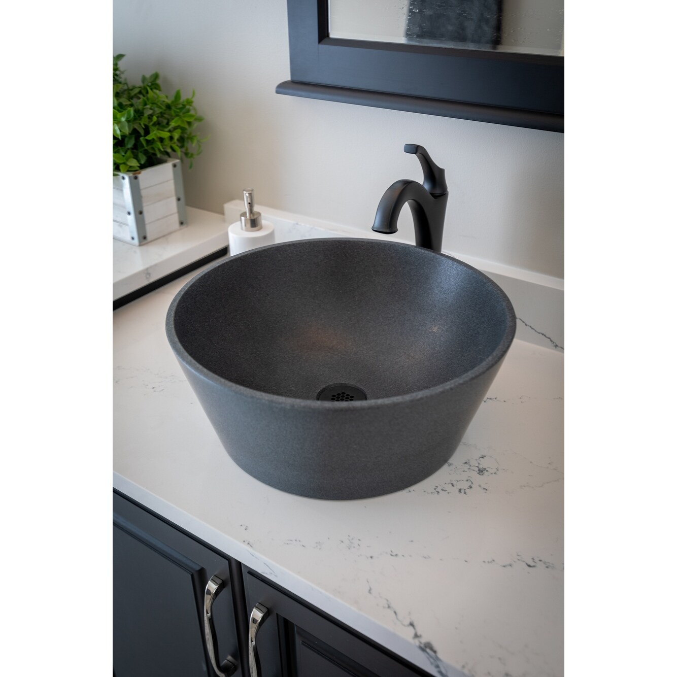 Round Sloped Vessel Sink in Lava Stone