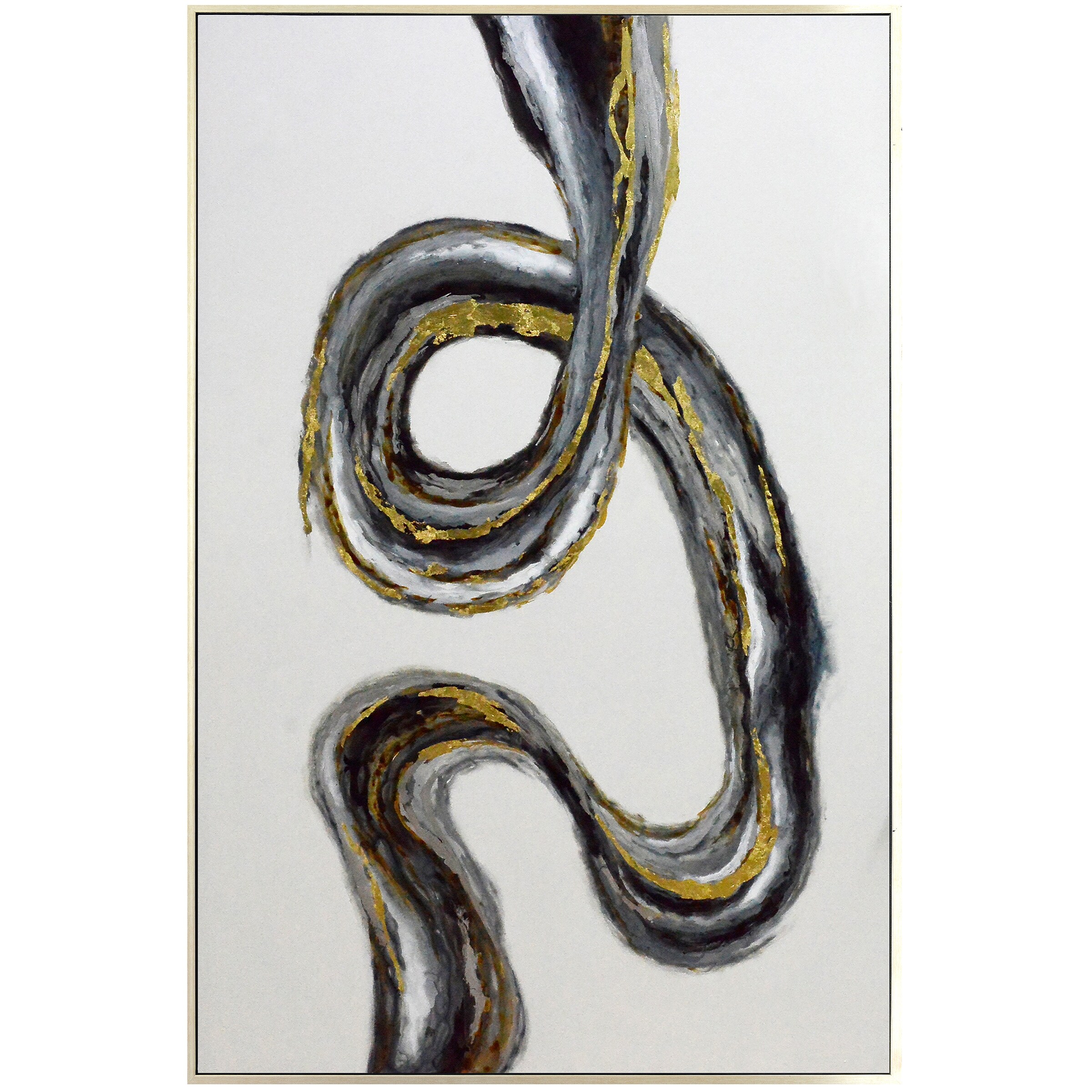 Harp & Finial Wave Champagne Hand Painted Abstract Framed Canvas Art