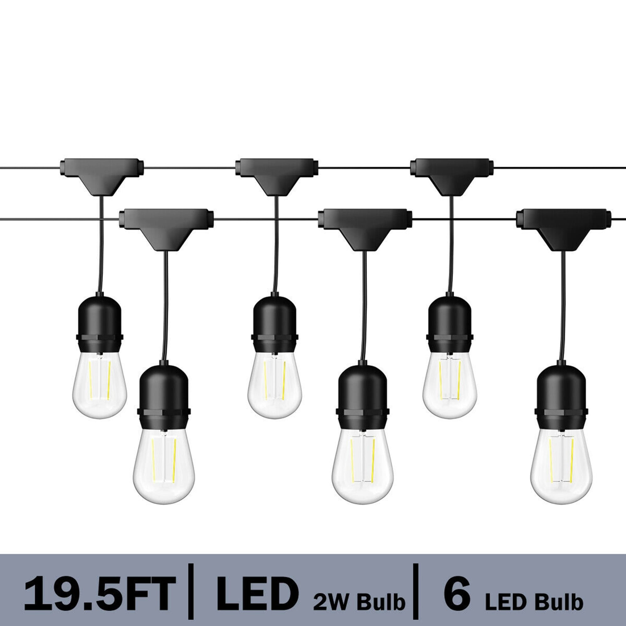 Outdoor LED String Lights Commercial Grade Weatherproof Patio Lights - Black - Length: 19.5FT