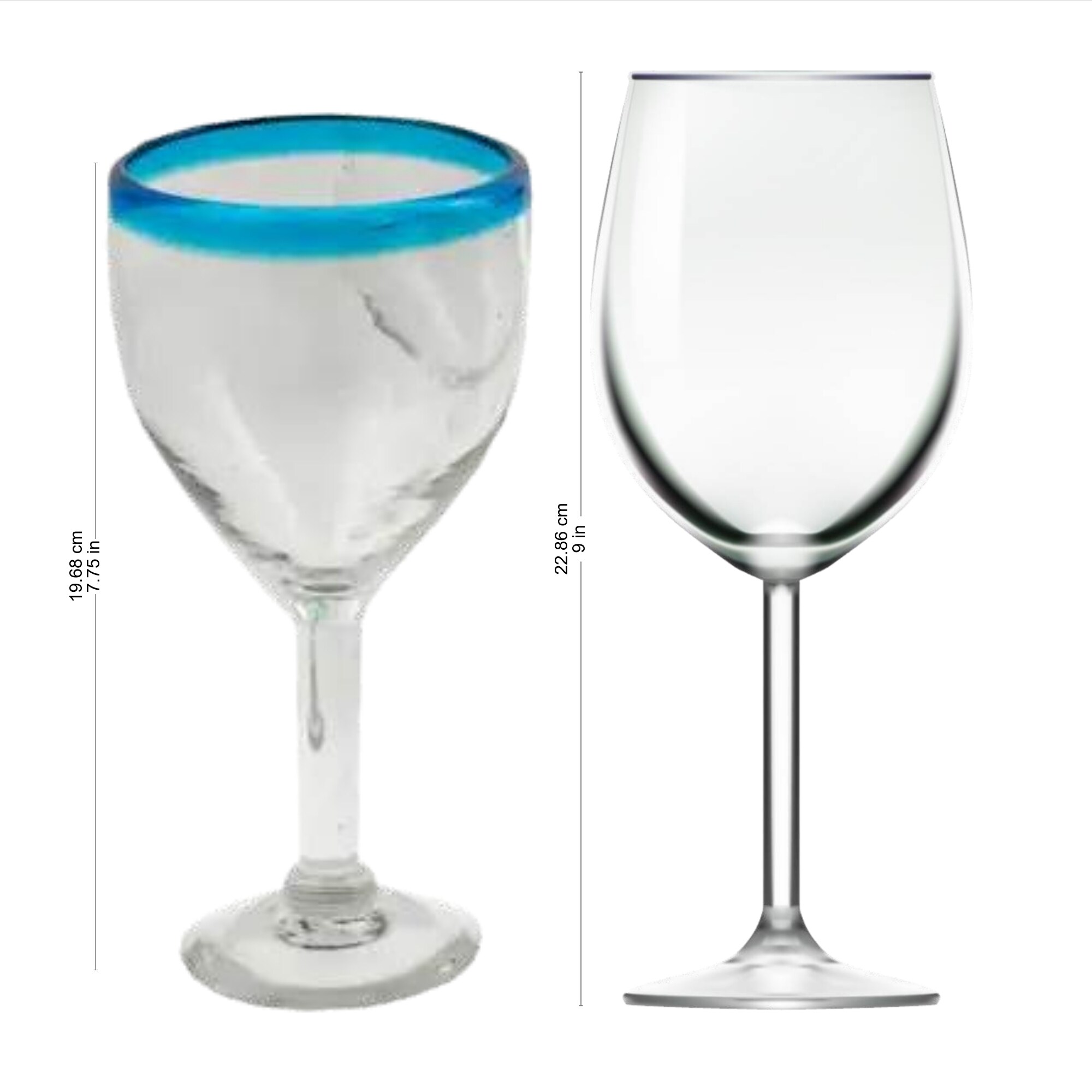 Blown glass wine glasses, 'Aquamarine Kiss' (set of 6)