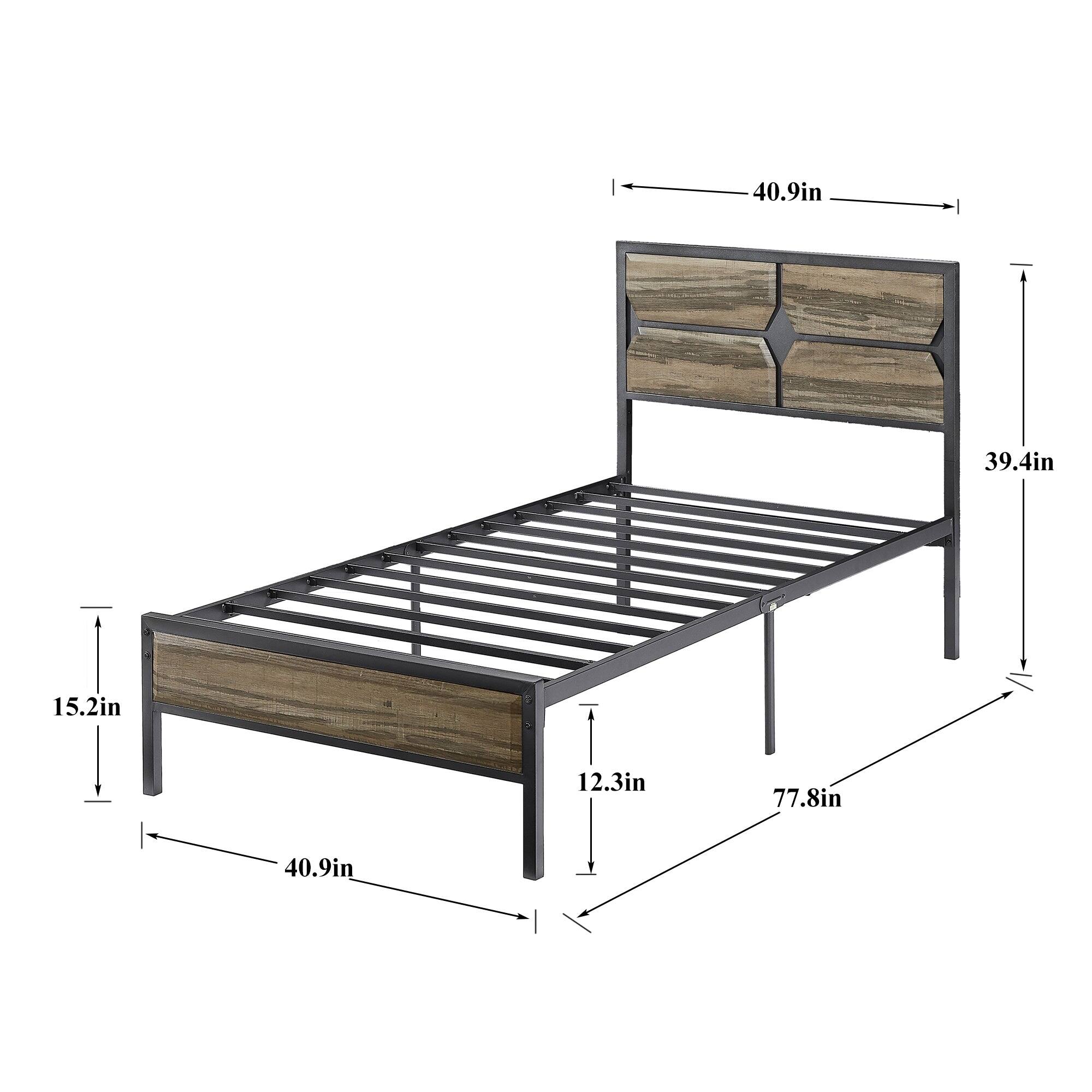 VECELO Industrial Bed Frame with Headboard,Twin/Full/Queen Size Beds