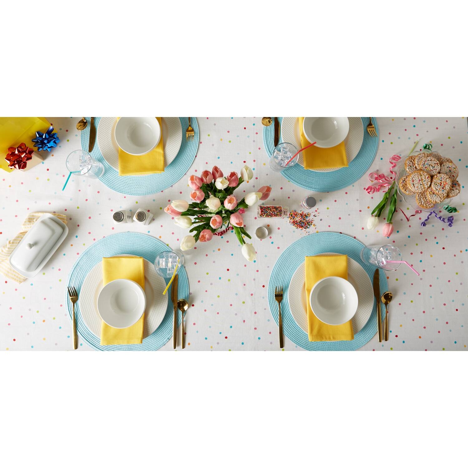 DII Confetti Toss Printed Tablecloth - 60x104 inch - 12x11x1.25" - Happy Birthday