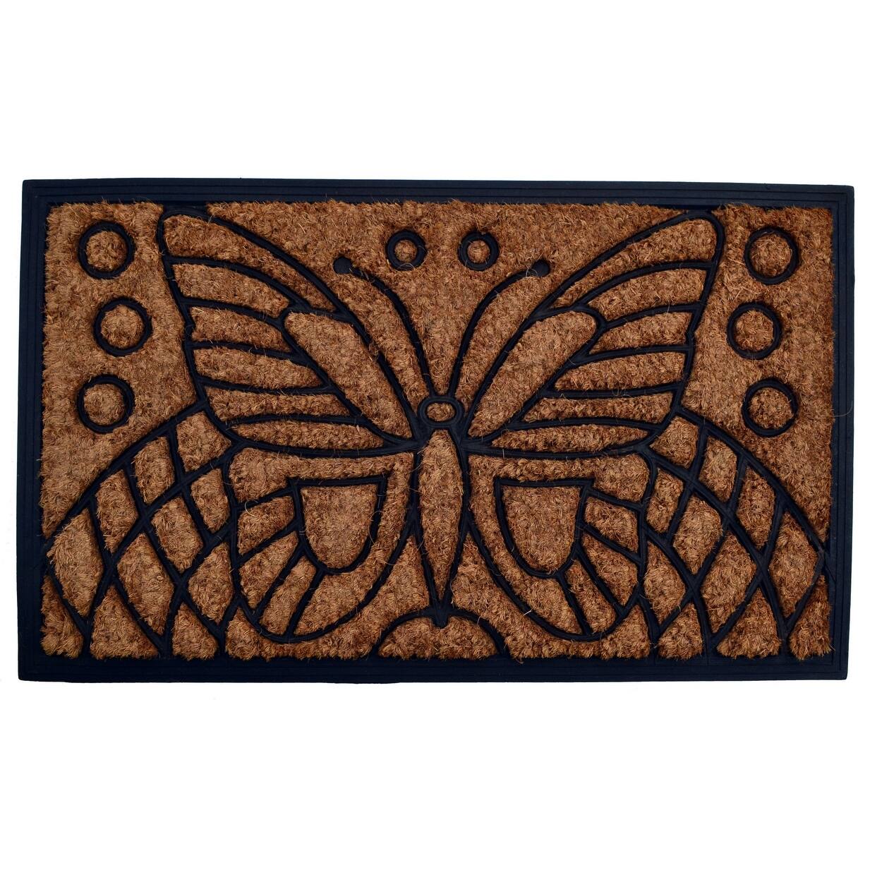 30" Brown and Black Butterfly Design Decorative Hand Woven Doormat